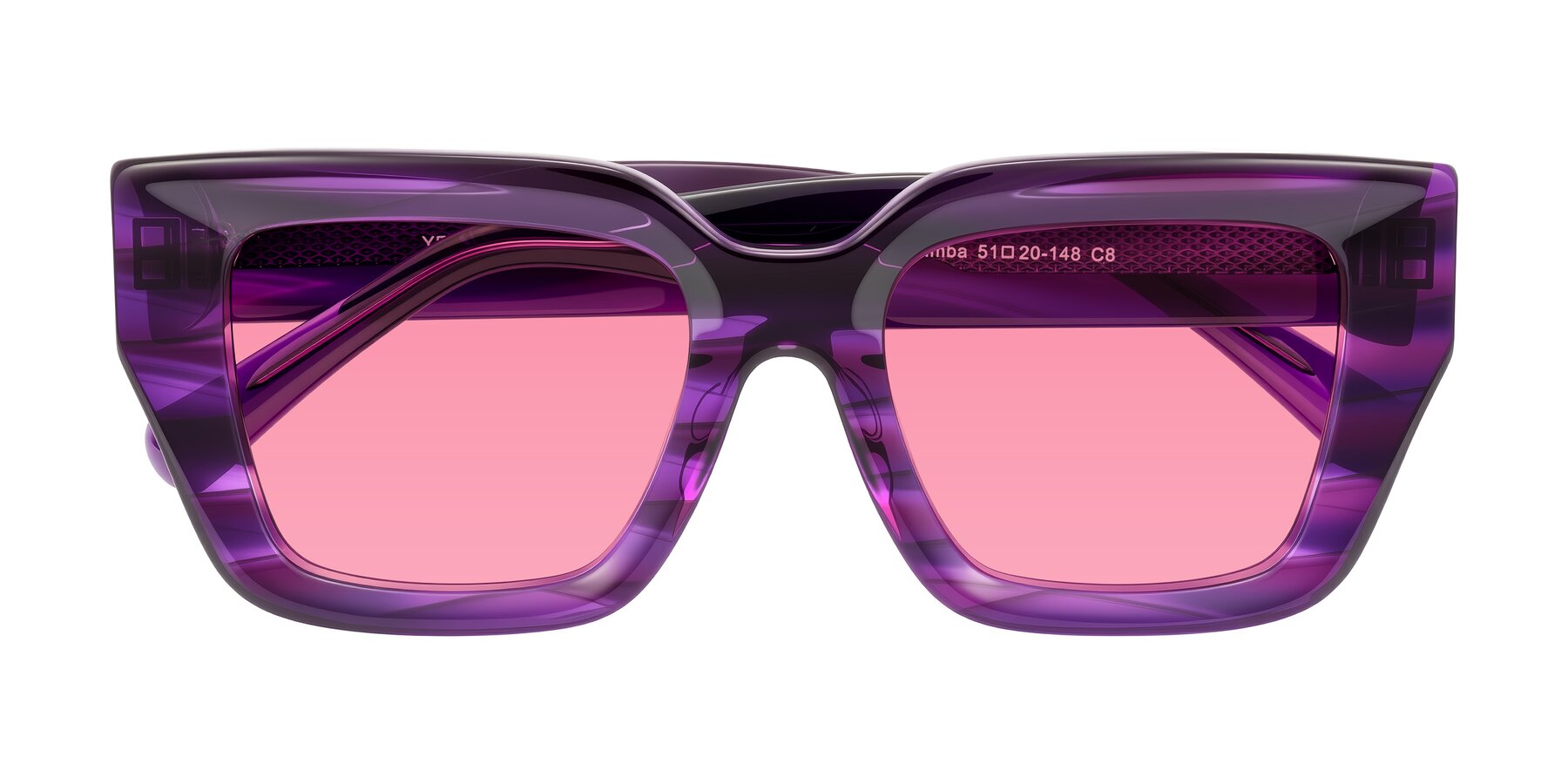 Folded Front of Simba in Violet Striped with Pink Tinted Lenses