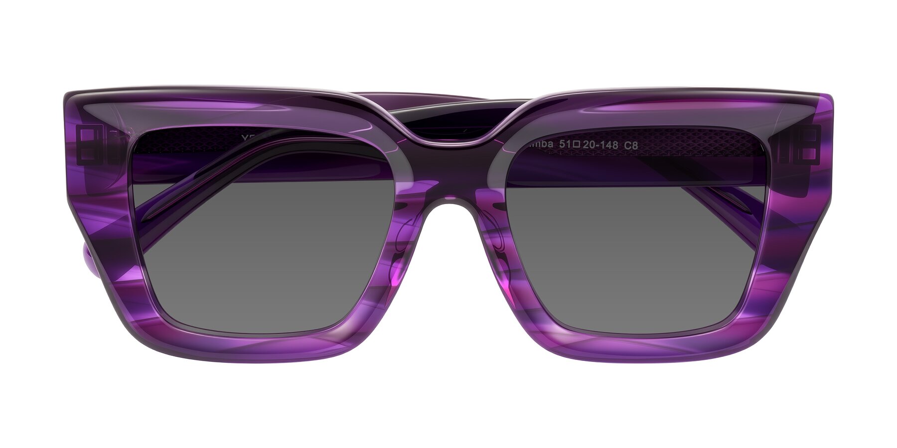 Folded Front of Simba in Violet Striped with Medium Gray Tinted Lenses