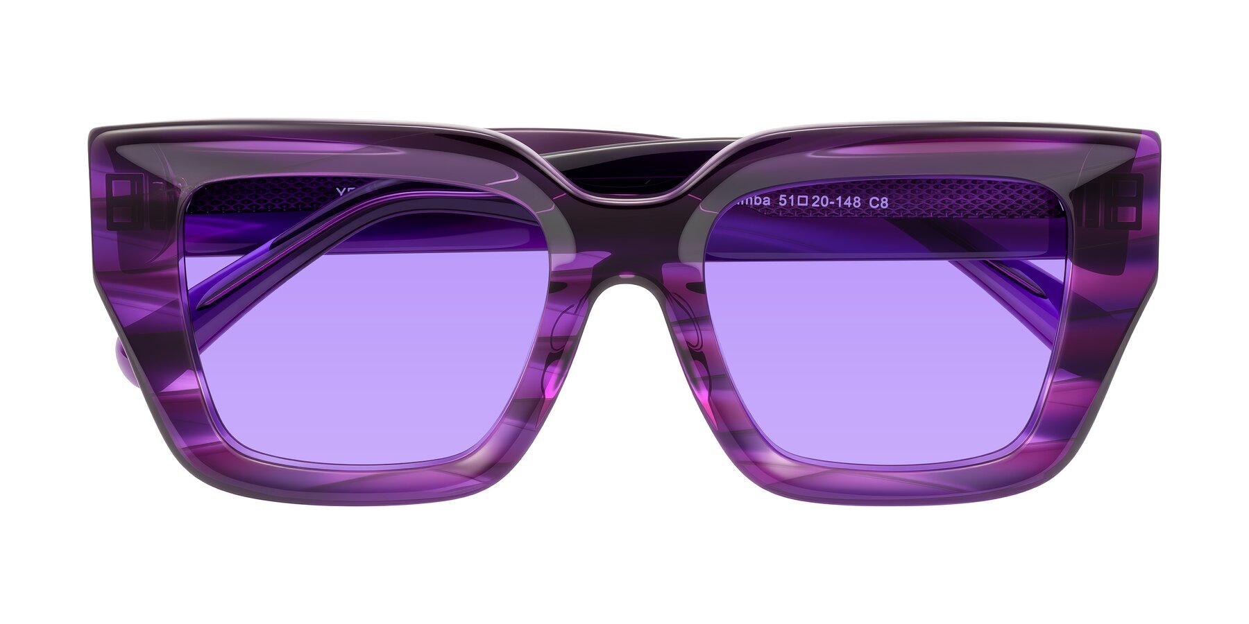 Folded Front of Simba in Violet Striped with Medium Purple Tinted Lenses