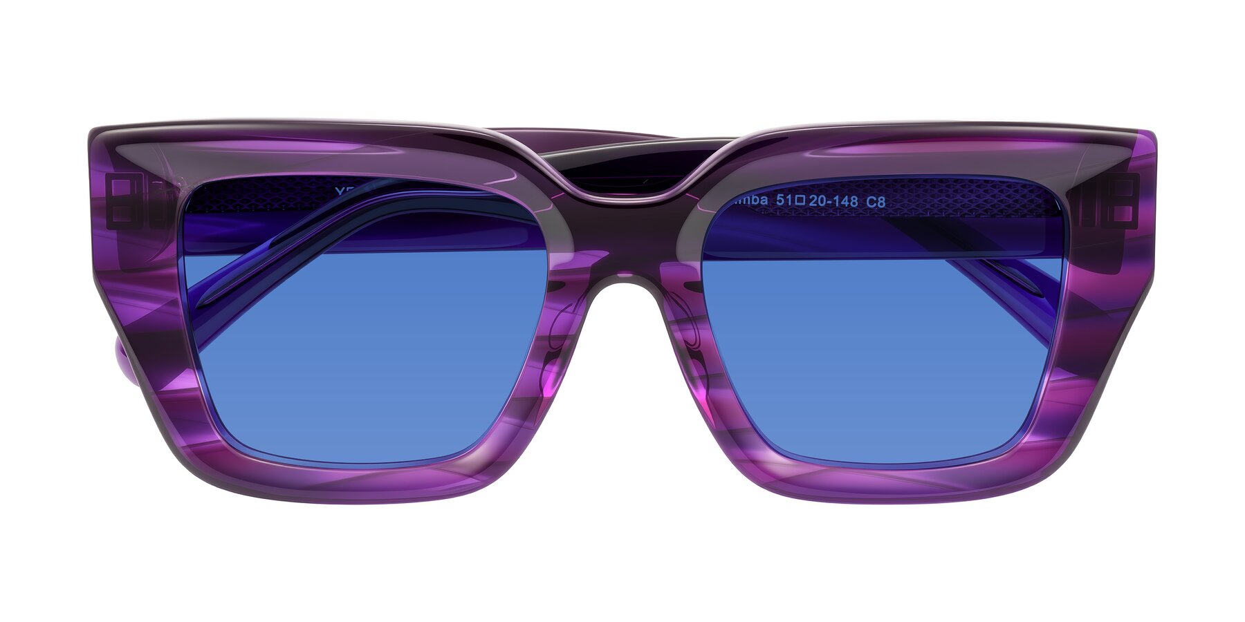 Folded Front of Simba in Violet Striped with Blue Tinted Lenses