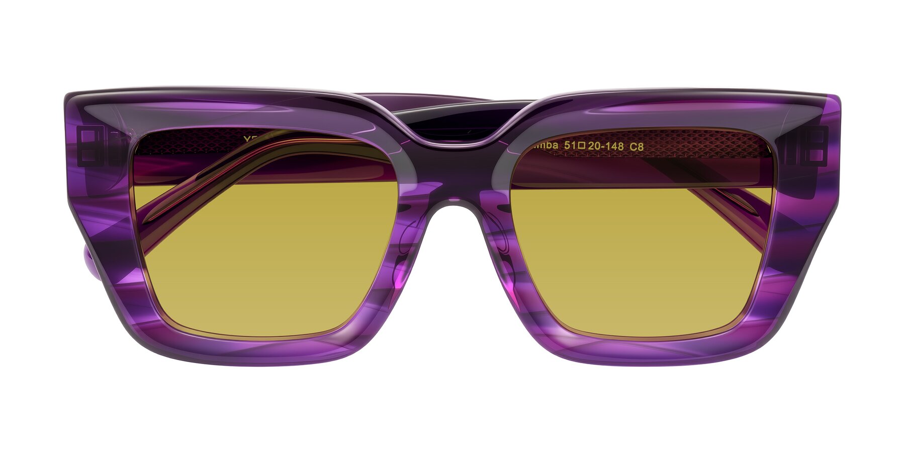 Folded Front of Simba in Violet Striped with Champagne Tinted Lenses