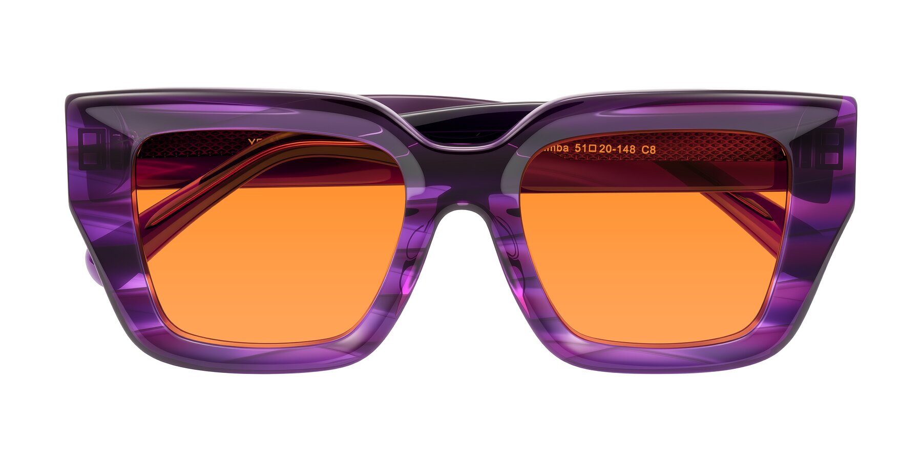 Folded Front of Simba in Violet Striped with Orange Tinted Lenses