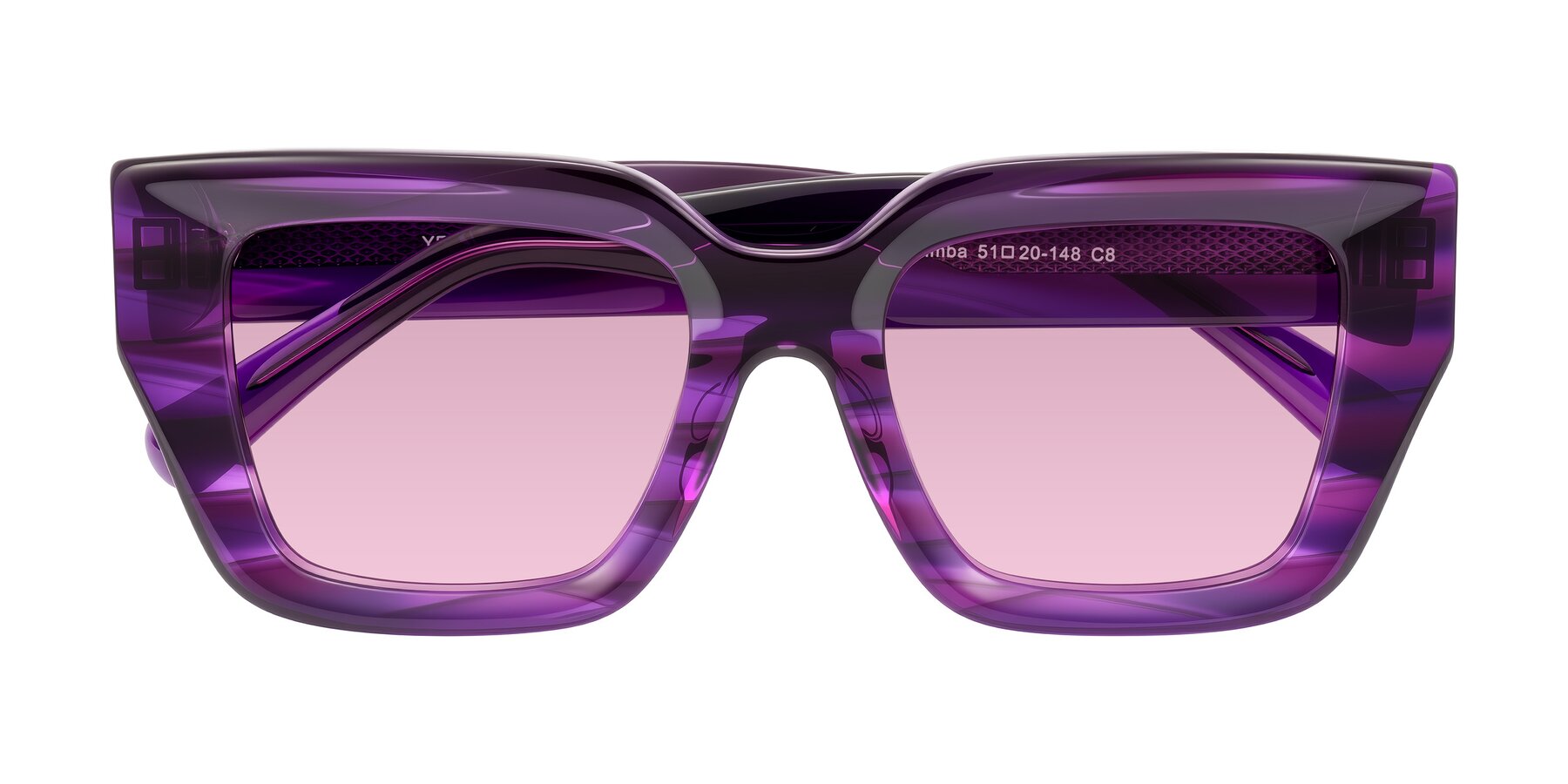 Folded Front of Simba in Violet Striped with Light Wine Tinted Lenses