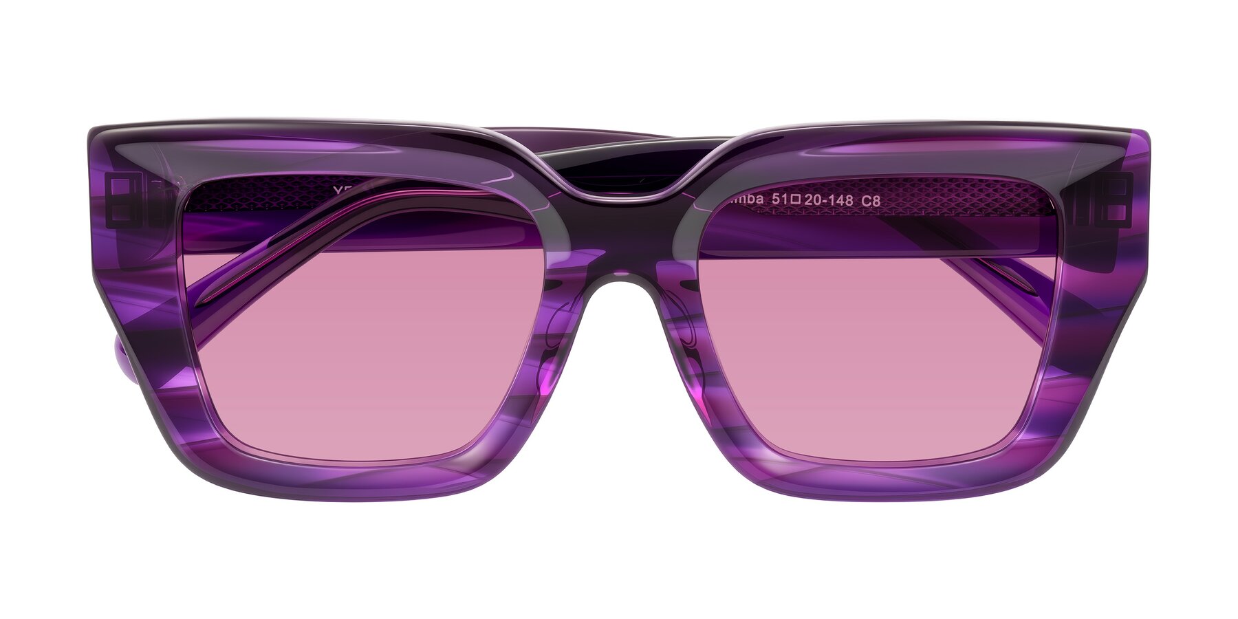 Folded Front of Simba in Violet Striped with Medium Wine Tinted Lenses