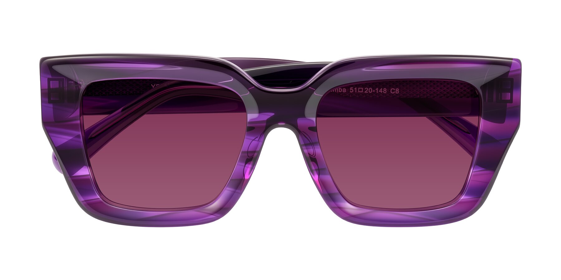 Folded Front of Simba in Violet Striped with Wine Tinted Lenses