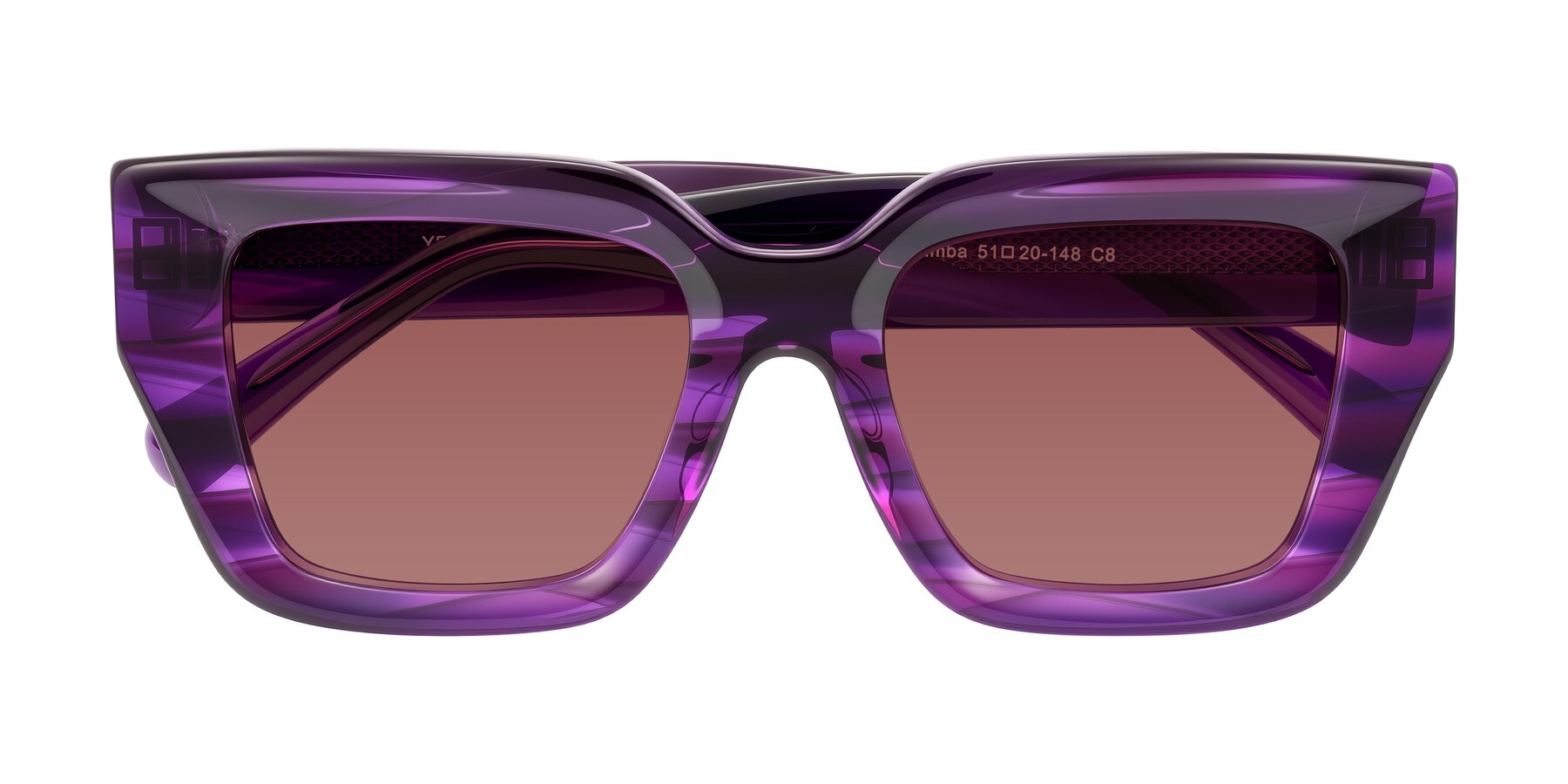 Folded Front of Simba in Violet Striped with Garnet Tinted Lenses