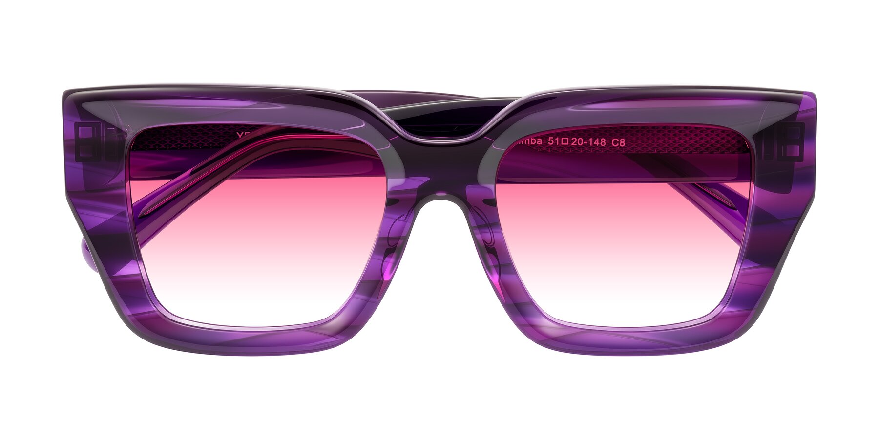 Folded Front of Simba in Violet Striped with Pink Gradient Lenses