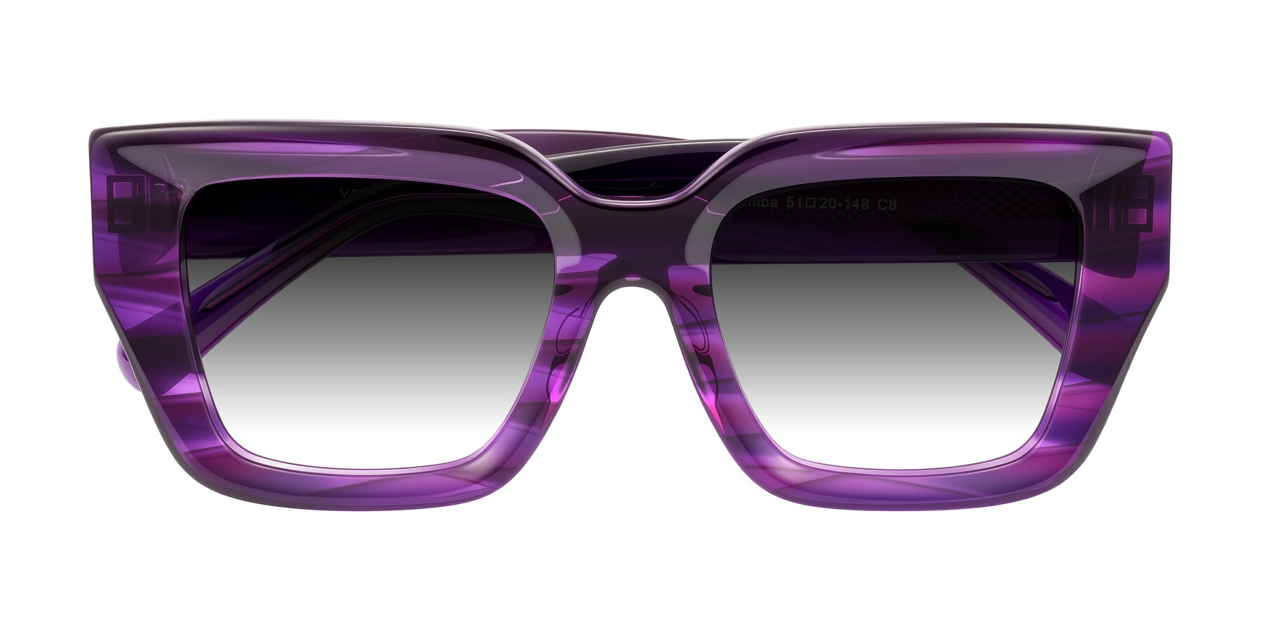 Folded Front of Simba in Violet Striped with Gray Gradient Lenses