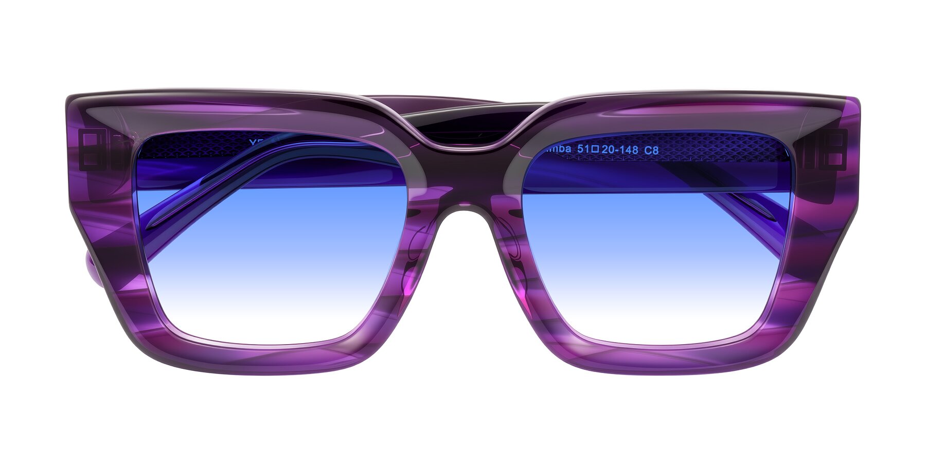 Folded Front of Simba in Violet Striped with Blue Gradient Lenses