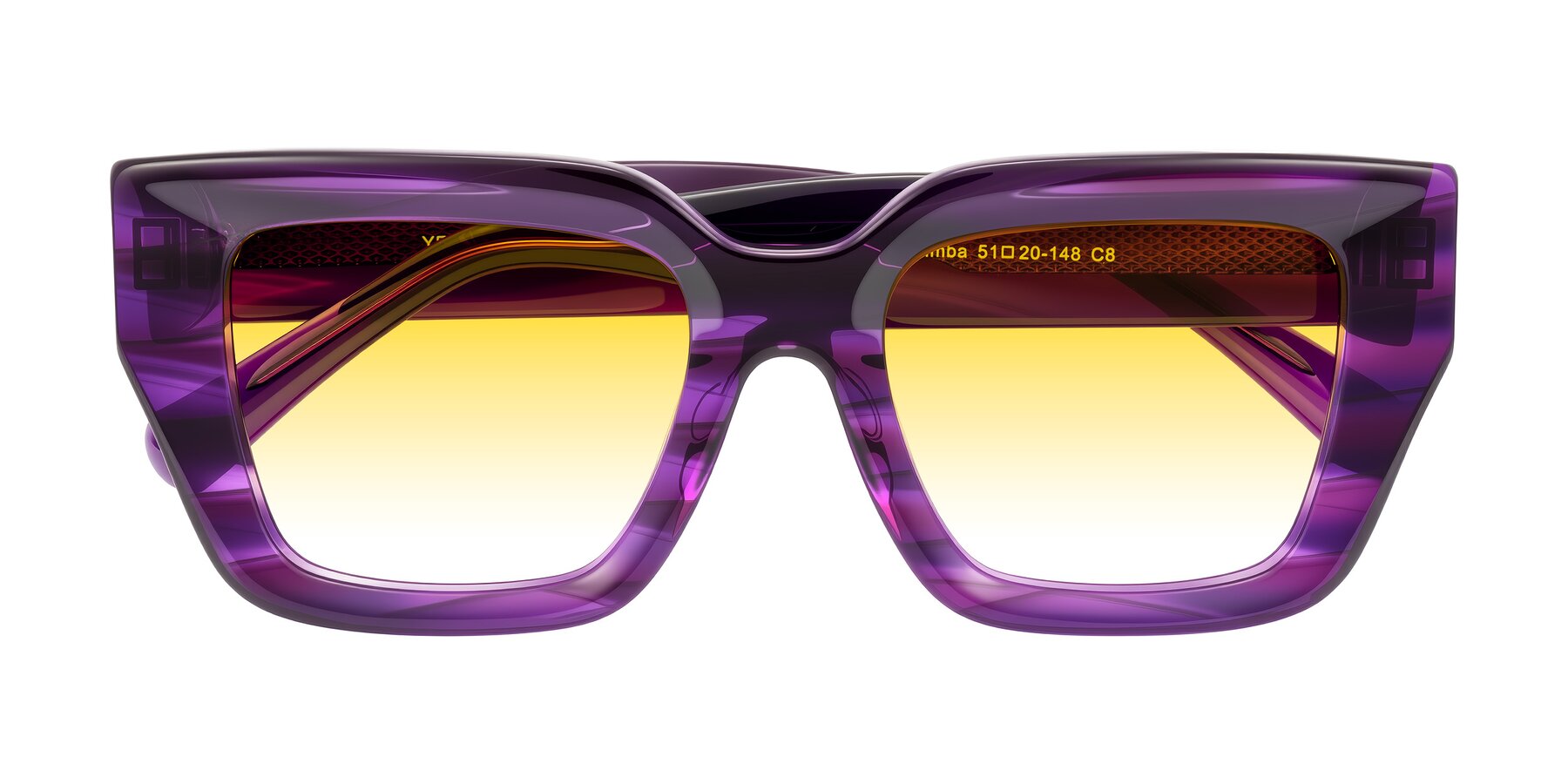 Folded Front of Simba in Violet Striped with Yellow Gradient Lenses