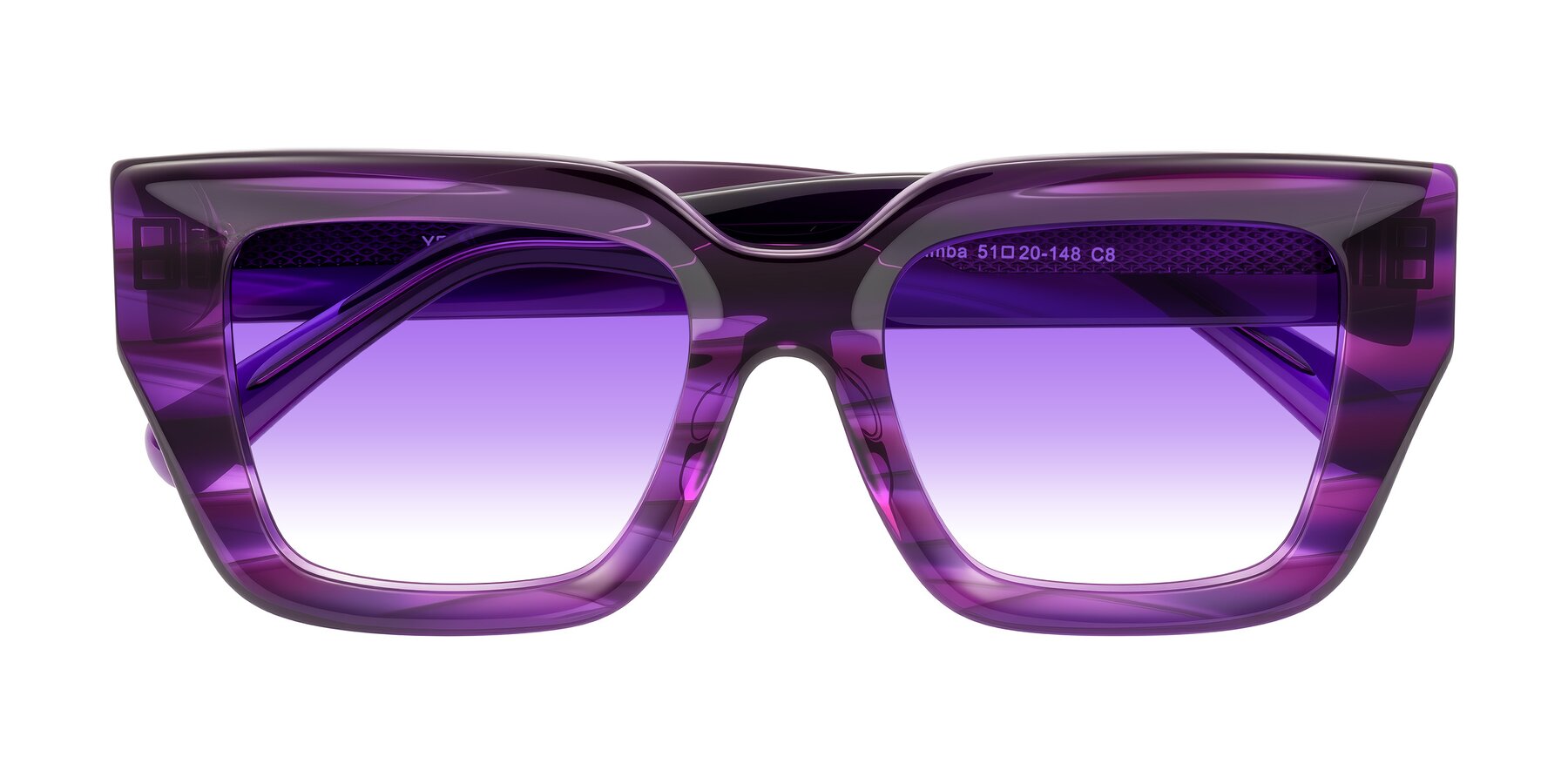 Folded Front of Simba in Violet Striped with Purple Gradient Lenses