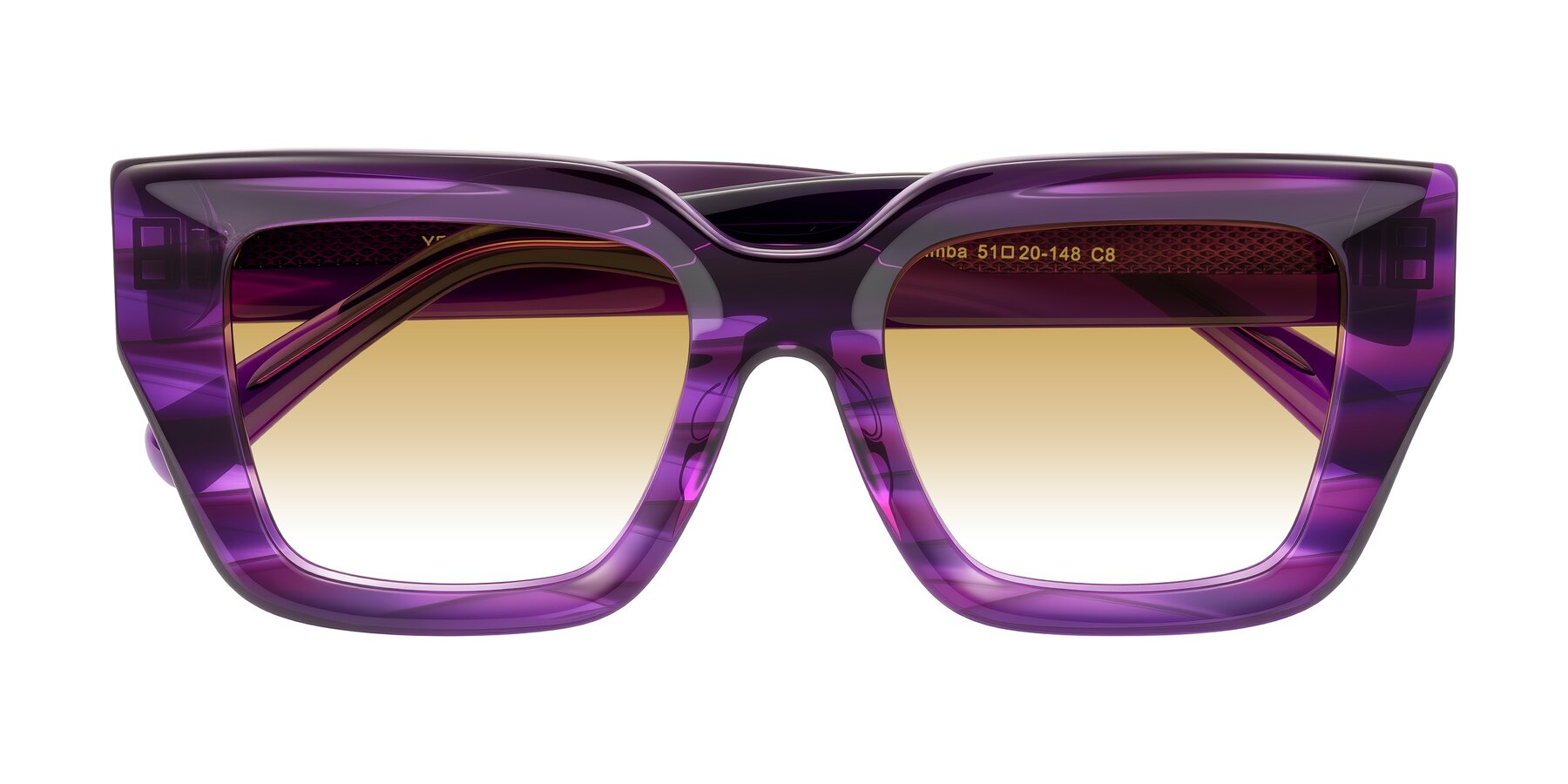 Folded Front of Simba in Violet Striped with Champagne Gradient Lenses