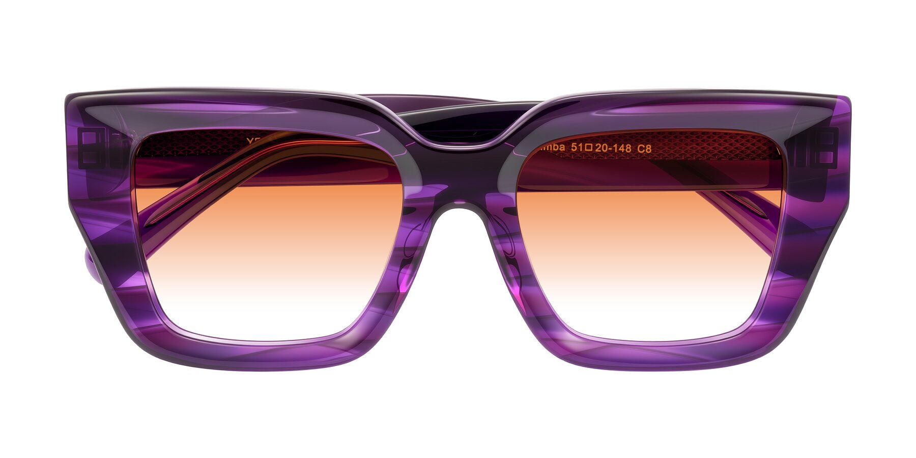 Folded Front of Simba in Violet Striped with Orange Gradient Lenses