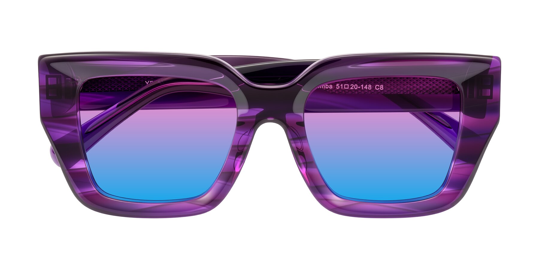 Folded Front of Simba in Violet Striped with Pink / Blue Gradient Lenses