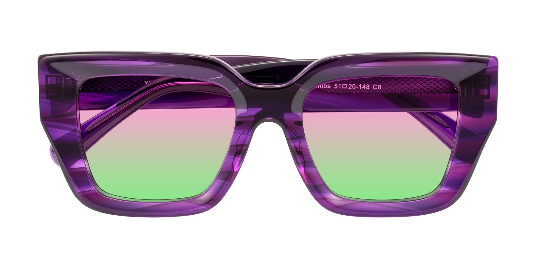 Folded Front of Simba in Violet Striped with Pink / Green Gradient Lenses