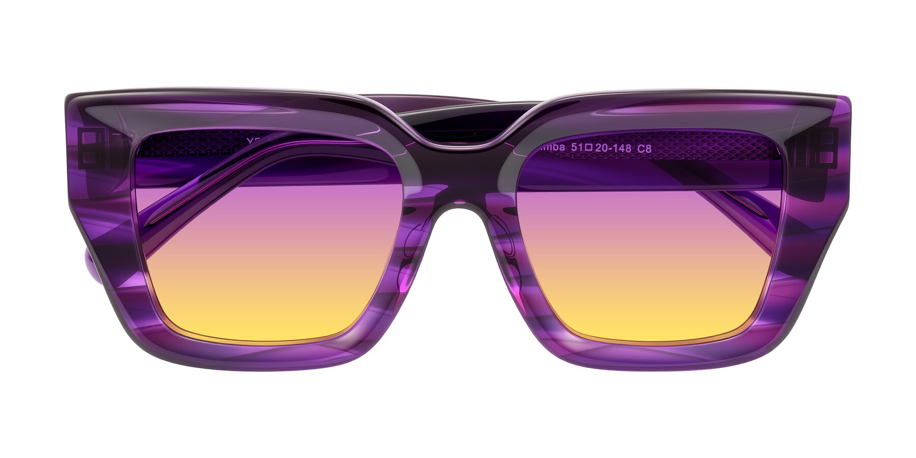 Folded Front of Simba in Violet Striped with Purple / Yellow Gradient Lenses