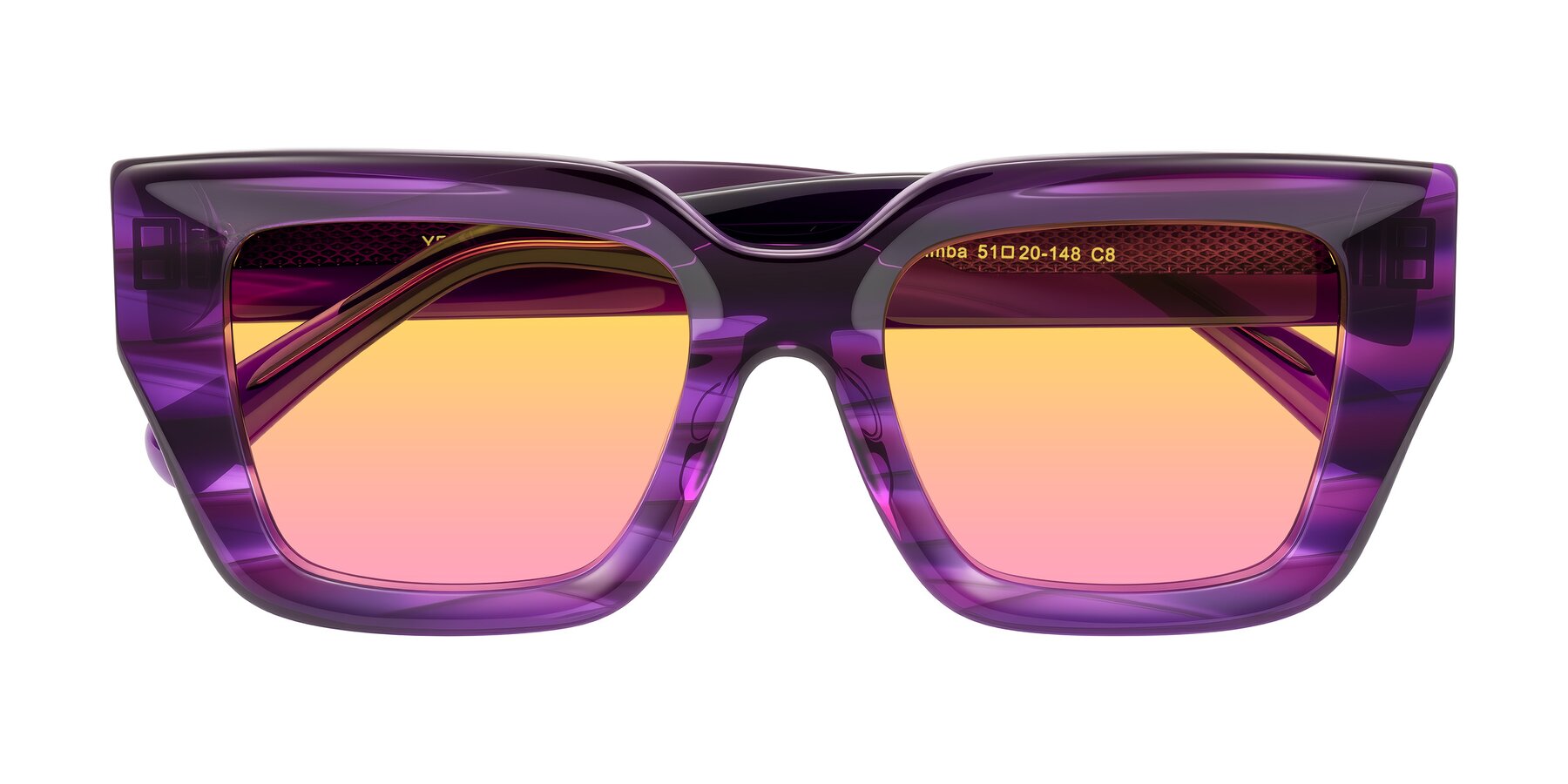 Folded Front of Simba in Violet Striped with Yellow / Pink Gradient Lenses