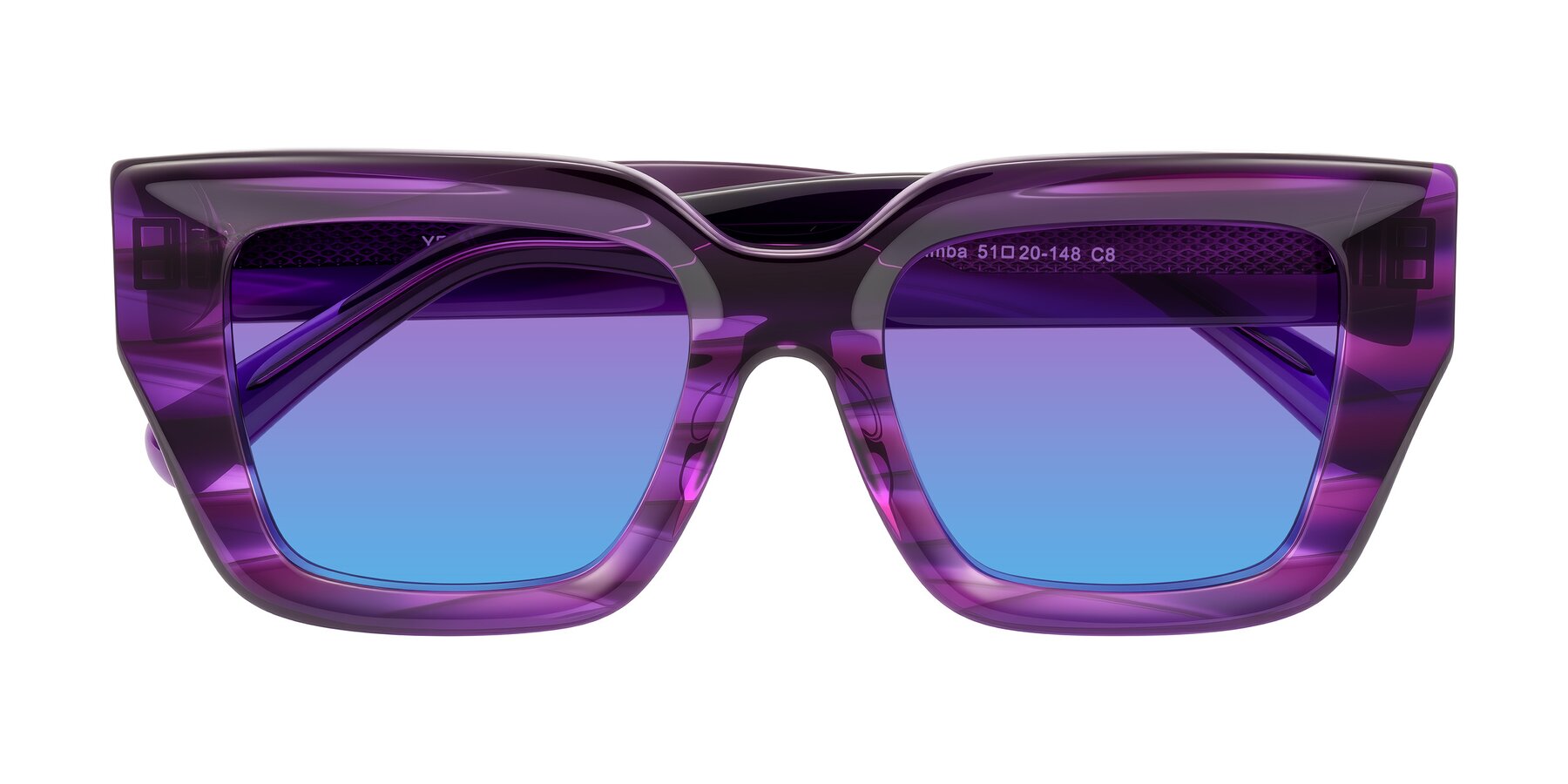 Folded Front of Simba in Violet Striped with Purple / Blue Gradient Lenses