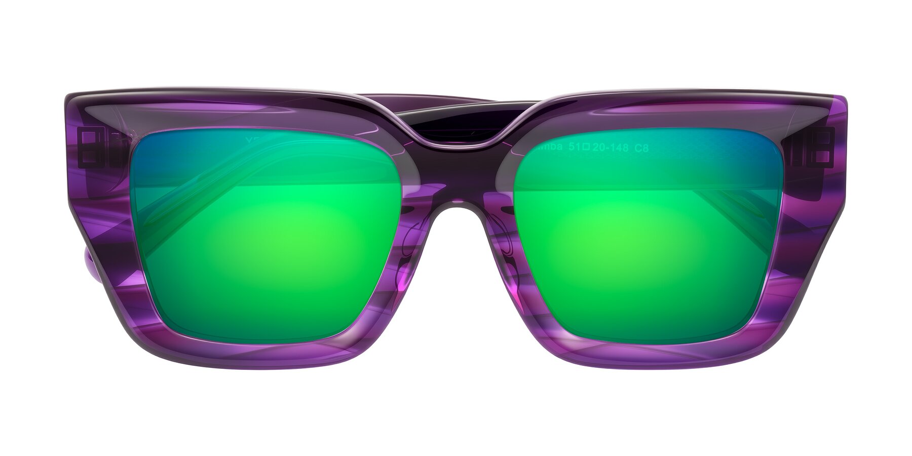 Folded Front of Simba in Violet Striped with Green Mirrored Lenses
