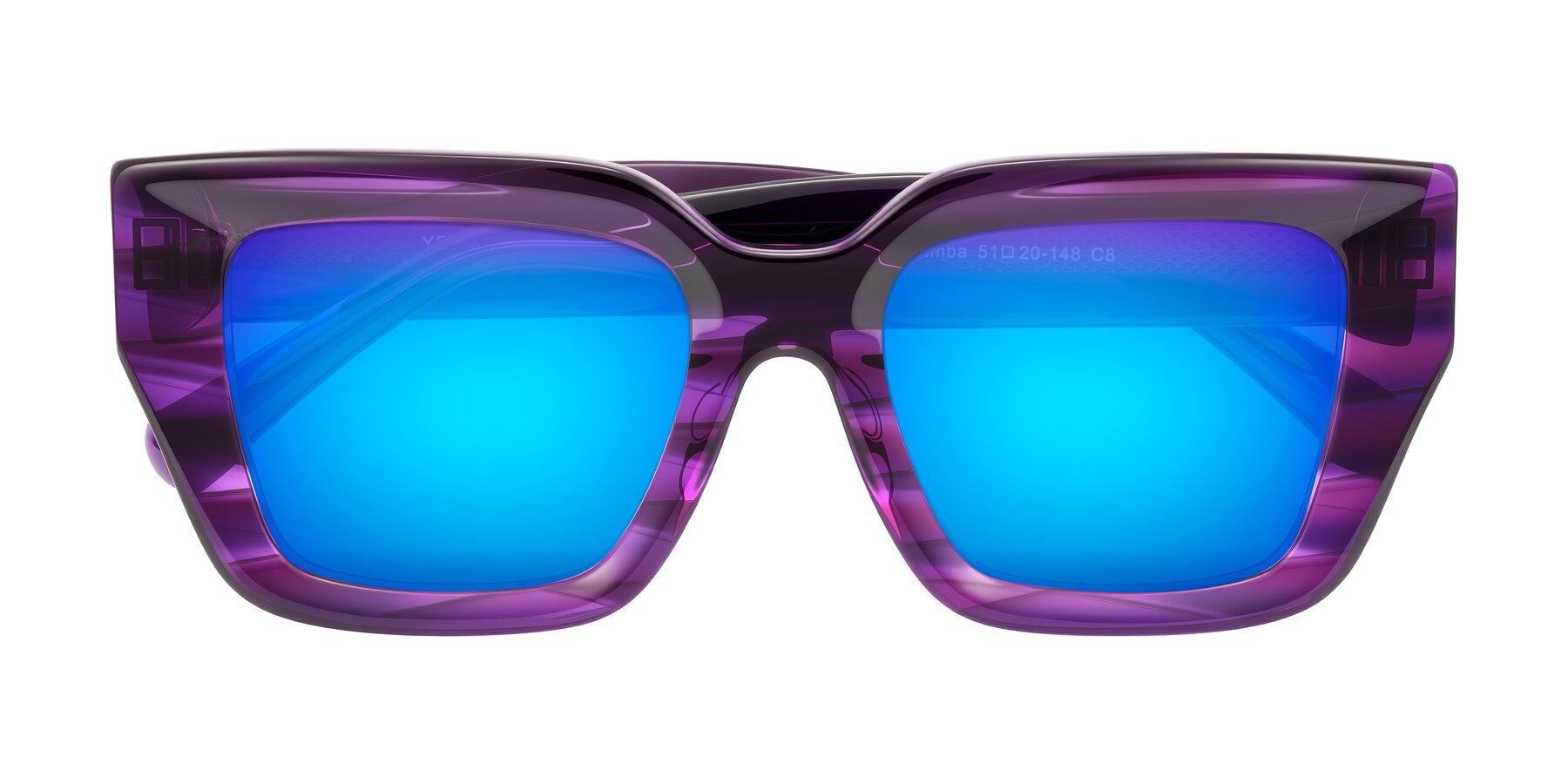 Folded Front of Simba in Violet Striped with Blue Mirrored Lenses