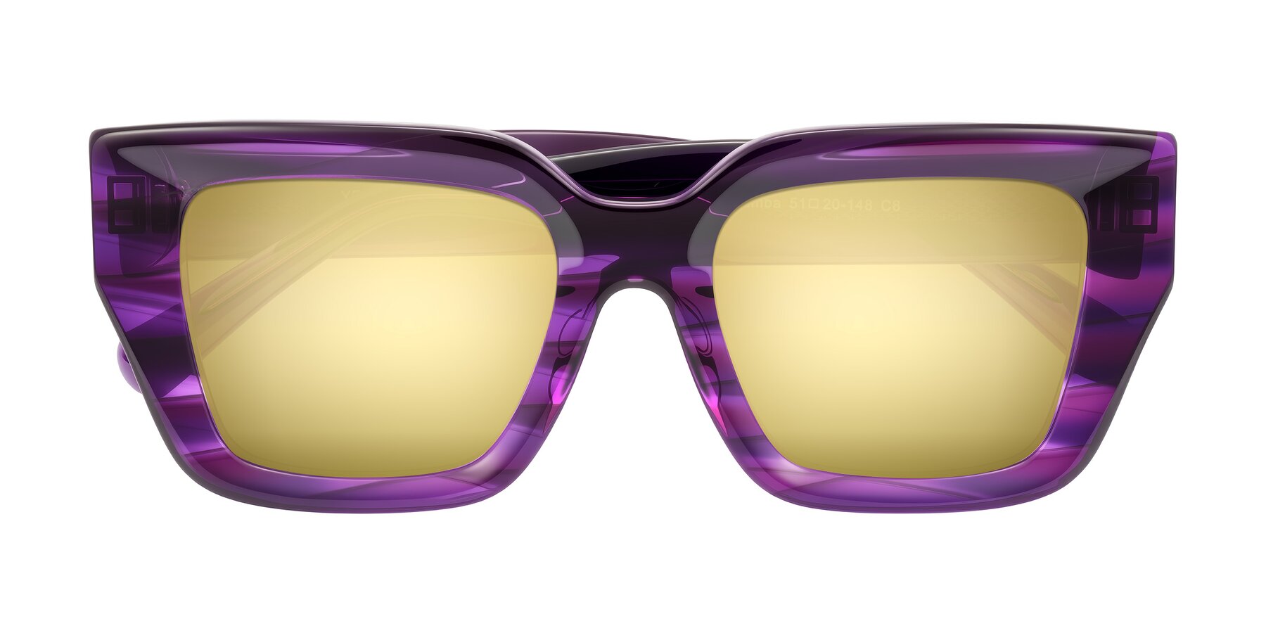Folded Front of Simba in Violet Striped with Gold Mirrored Lenses