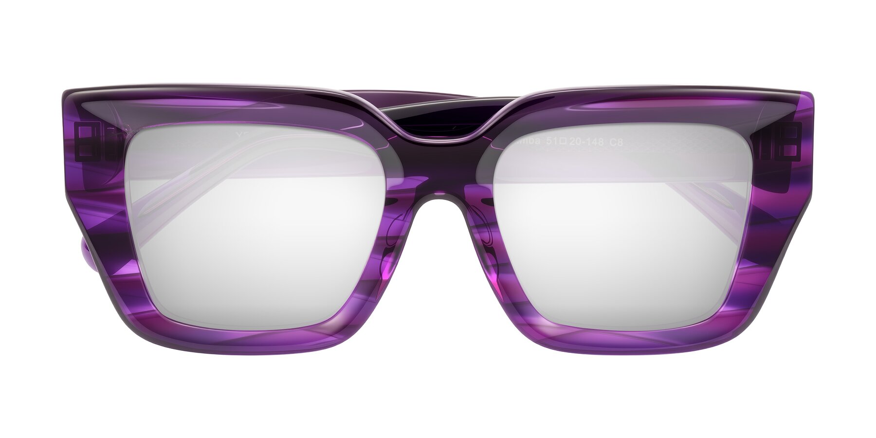 Folded Front of Simba in Violet Striped with Silver Mirrored Lenses