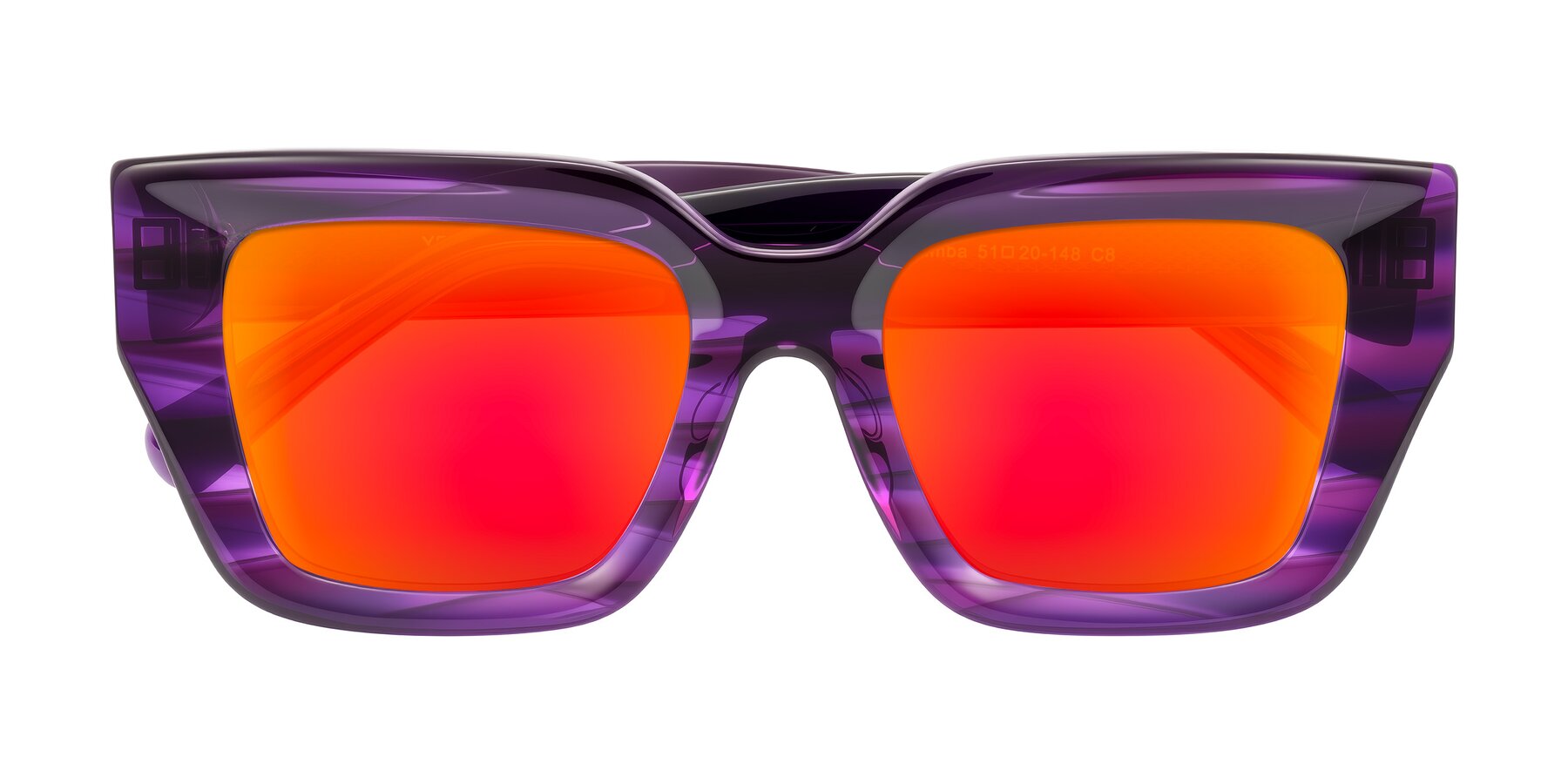 Folded Front of Simba in Violet Striped with Red Gold Mirrored Lenses