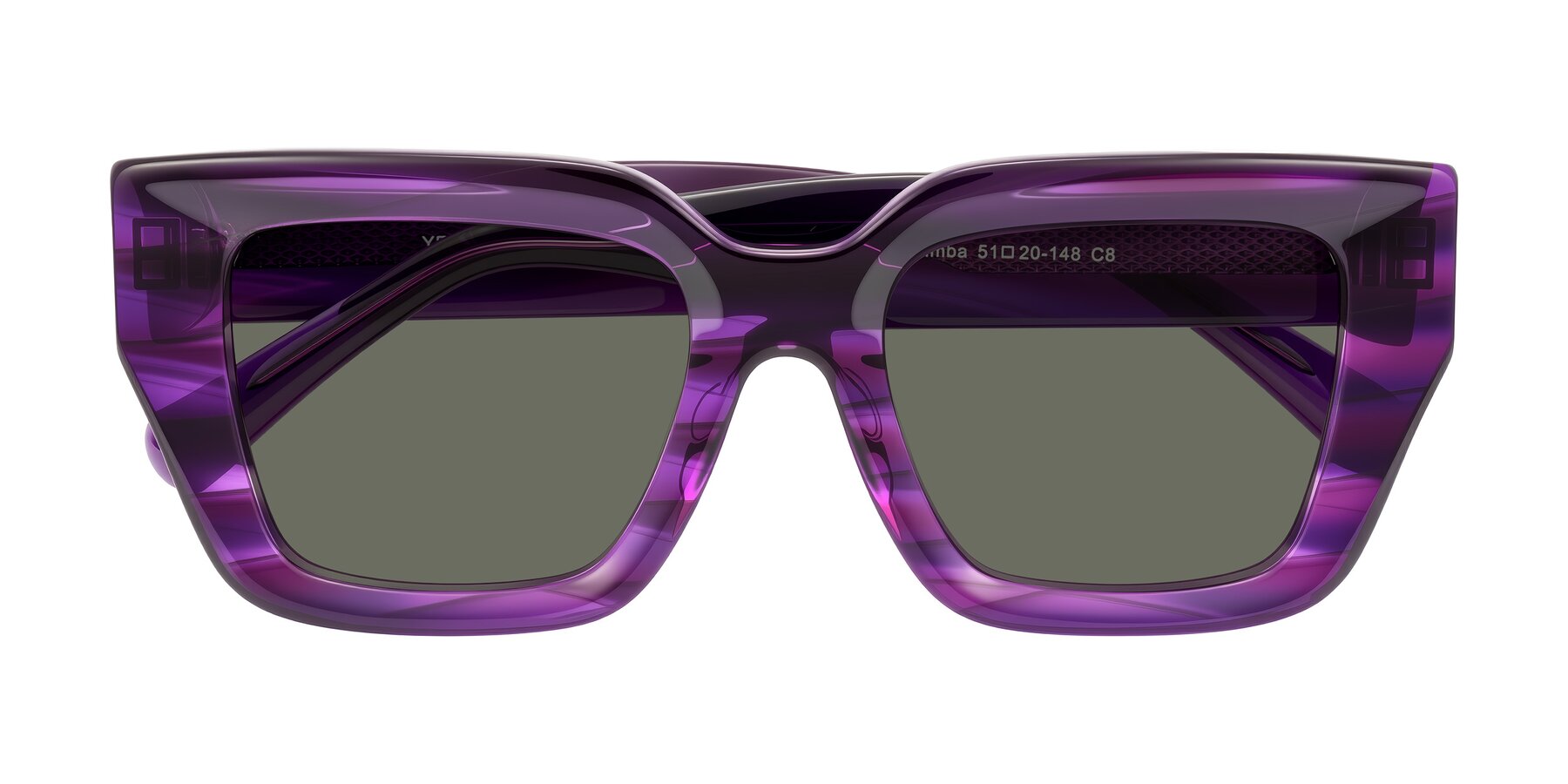 Folded Front of Simba in Violet Striped with Gray Polarized Lenses