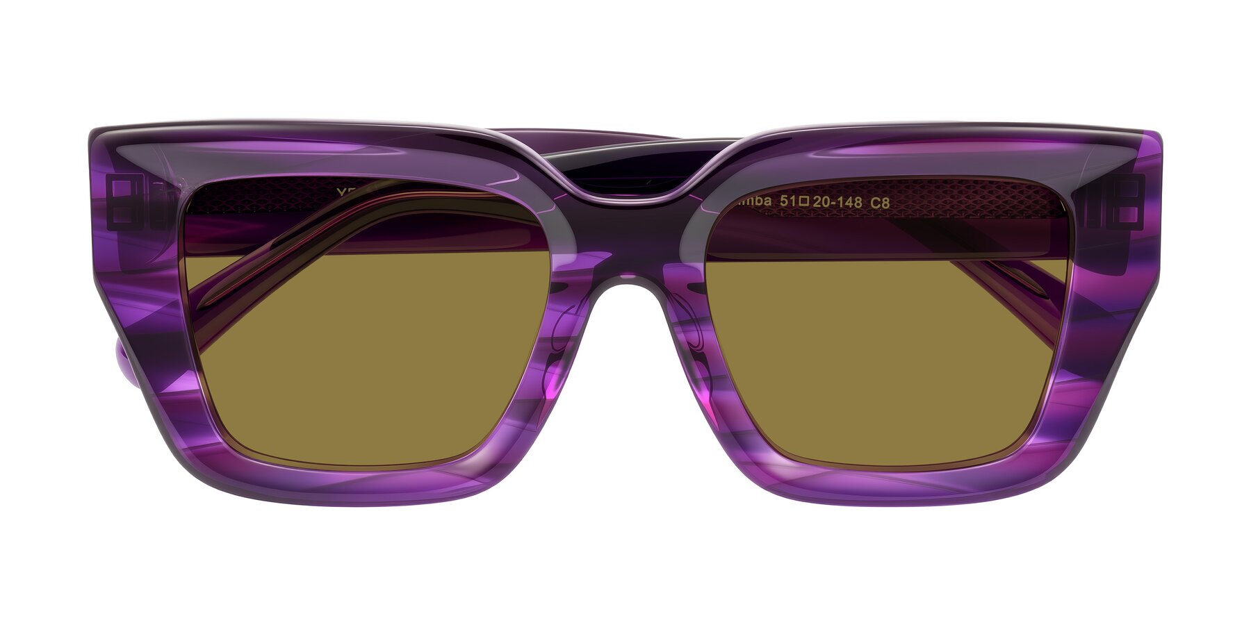 Folded Front of Simba in Violet Striped with Brown Polarized Lenses