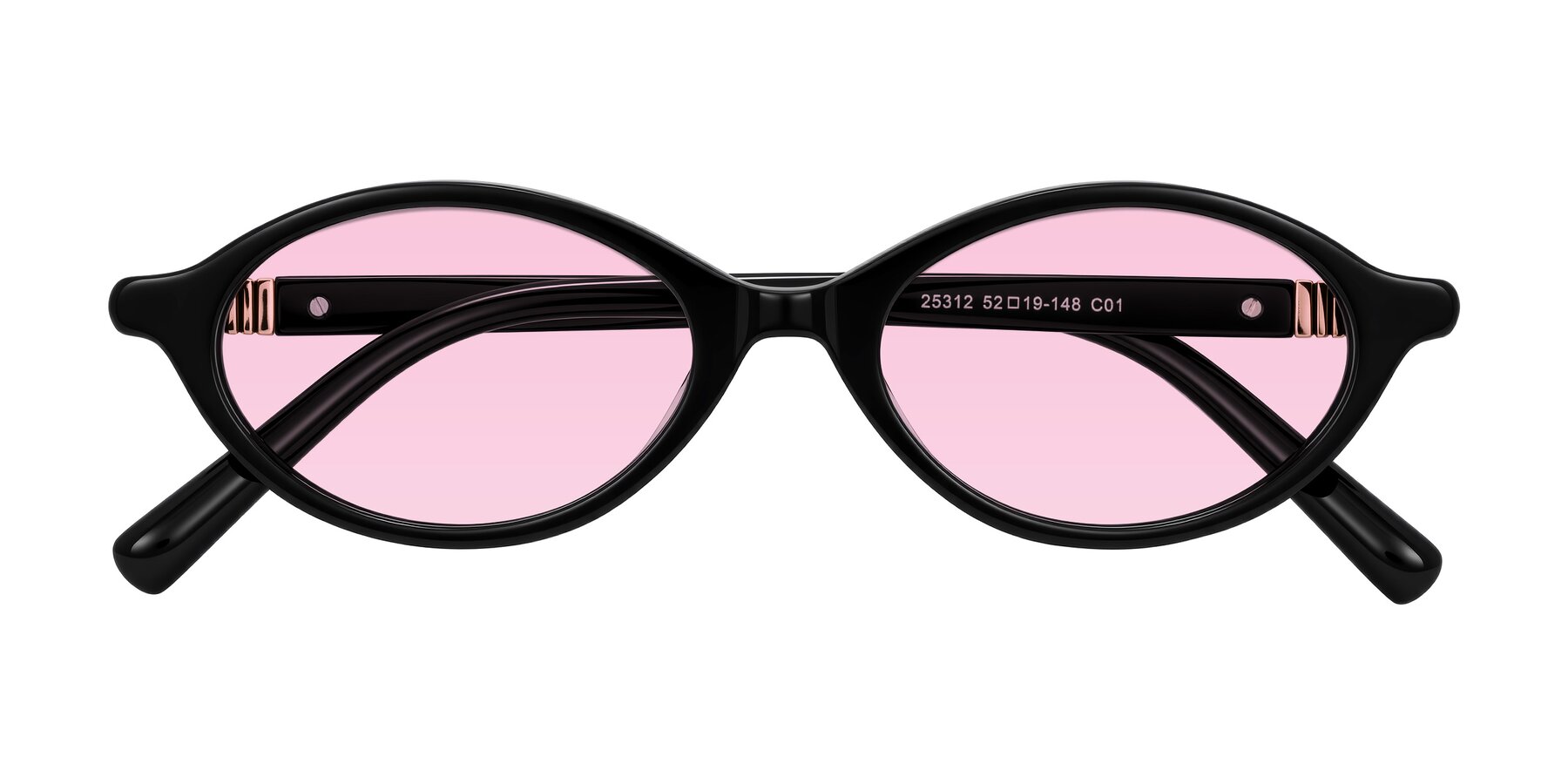 Folded Front of Noelle in Black with Light Pink Tinted Lenses
