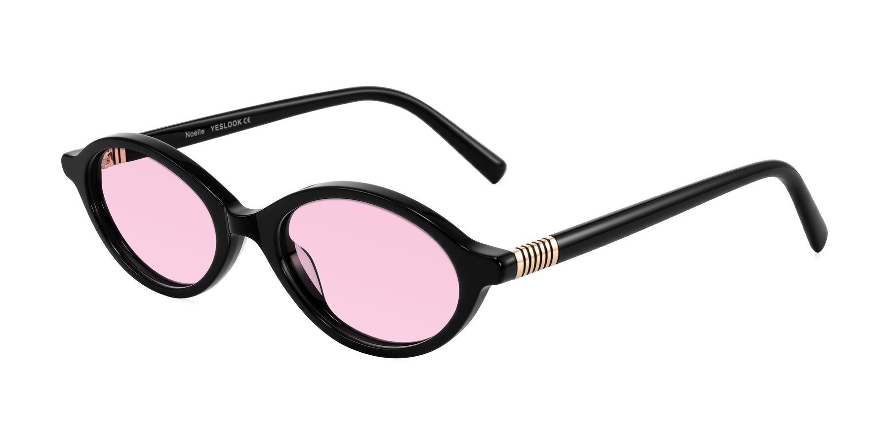 Angle of Noelle in Black with Light Pink Tinted Lenses