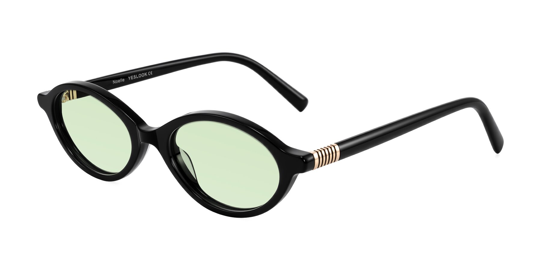 Angle of Noelle in Black with Light Green Tinted Lenses