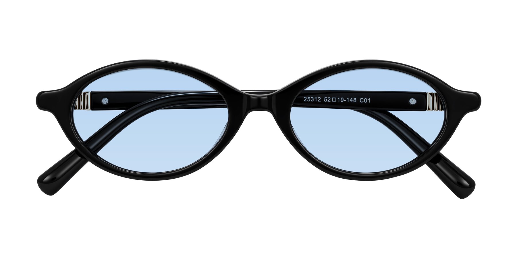 Folded Front of Noelle in Black with Light Blue Tinted Lenses