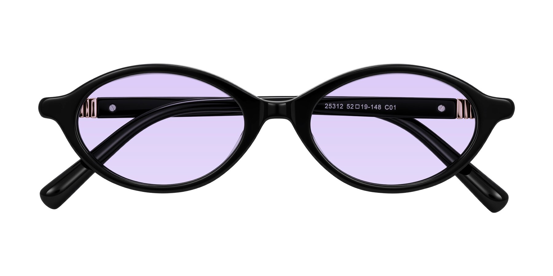 Folded Front of Noelle in Black with Light Purple Tinted Lenses
