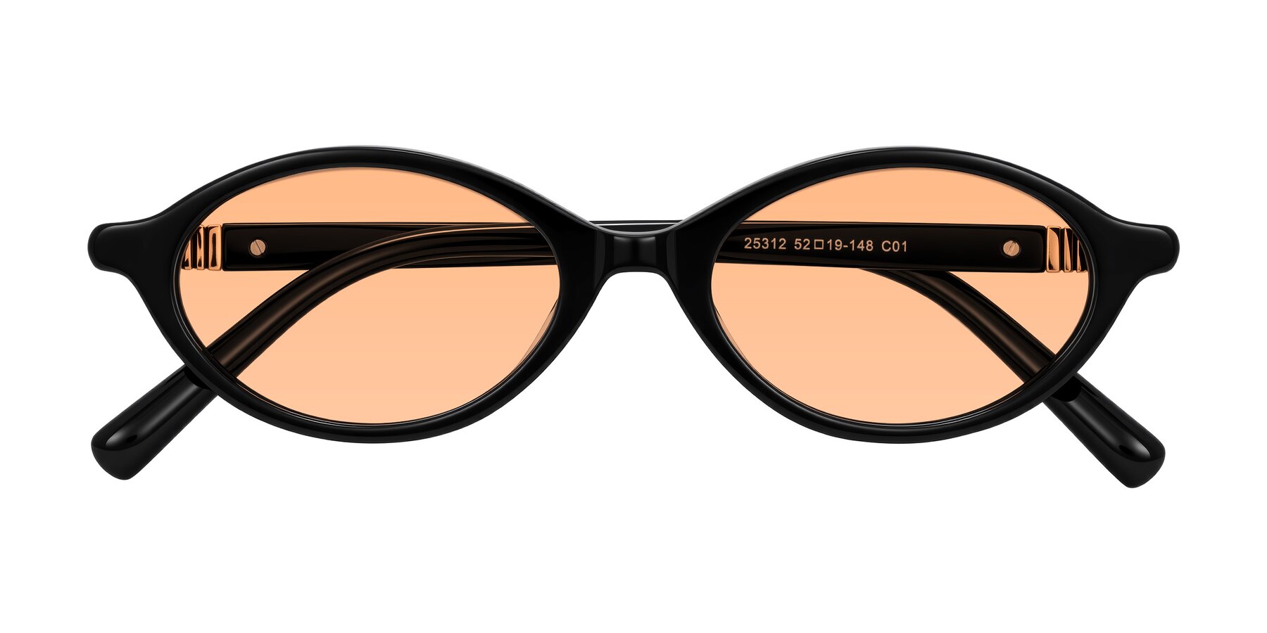 Folded Front of Noelle in Black with Light Orange Tinted Lenses