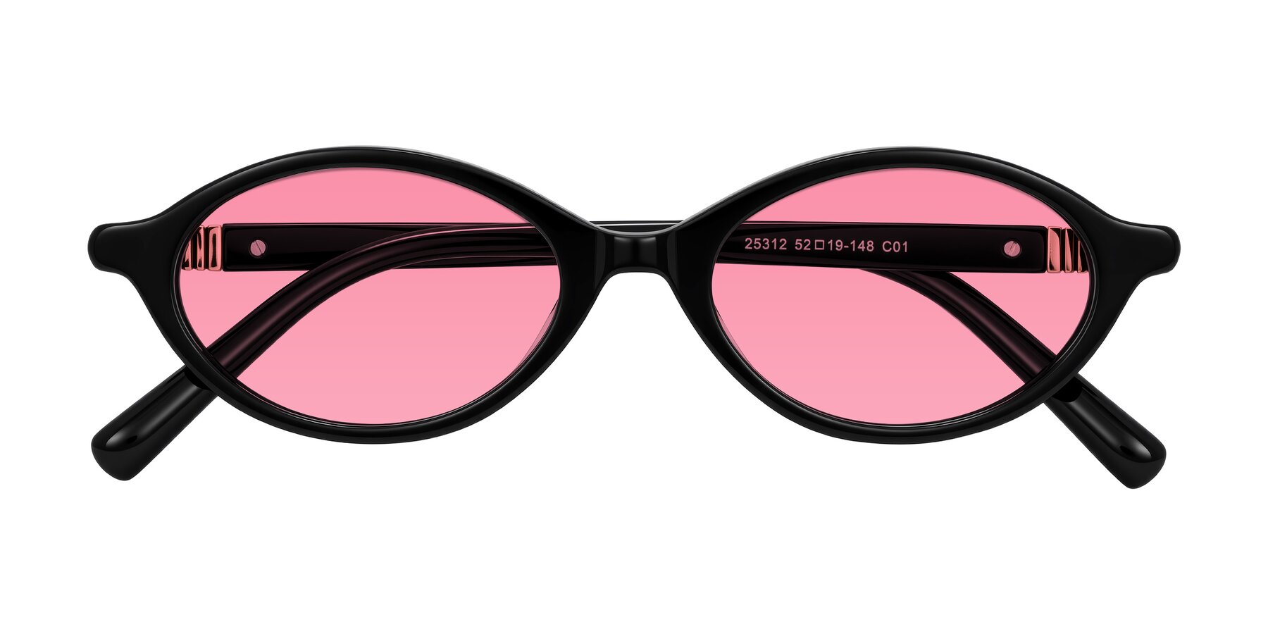 Folded Front of Noelle in Black with Pink Tinted Lenses