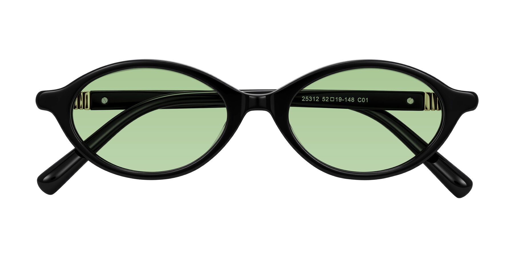 Folded Front of Noelle in Black with Medium Green Tinted Lenses