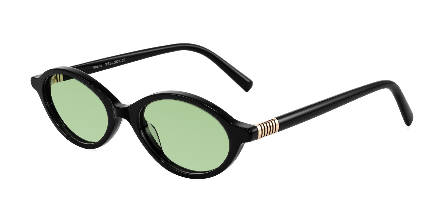 Angle of Noelle in Black with Medium Green Tinted Lenses