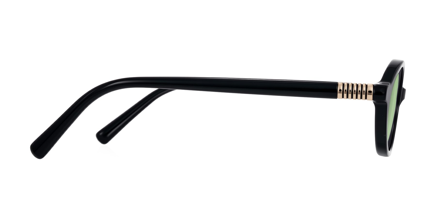 Side of Noelle in Black with Medium Green Tinted Lenses