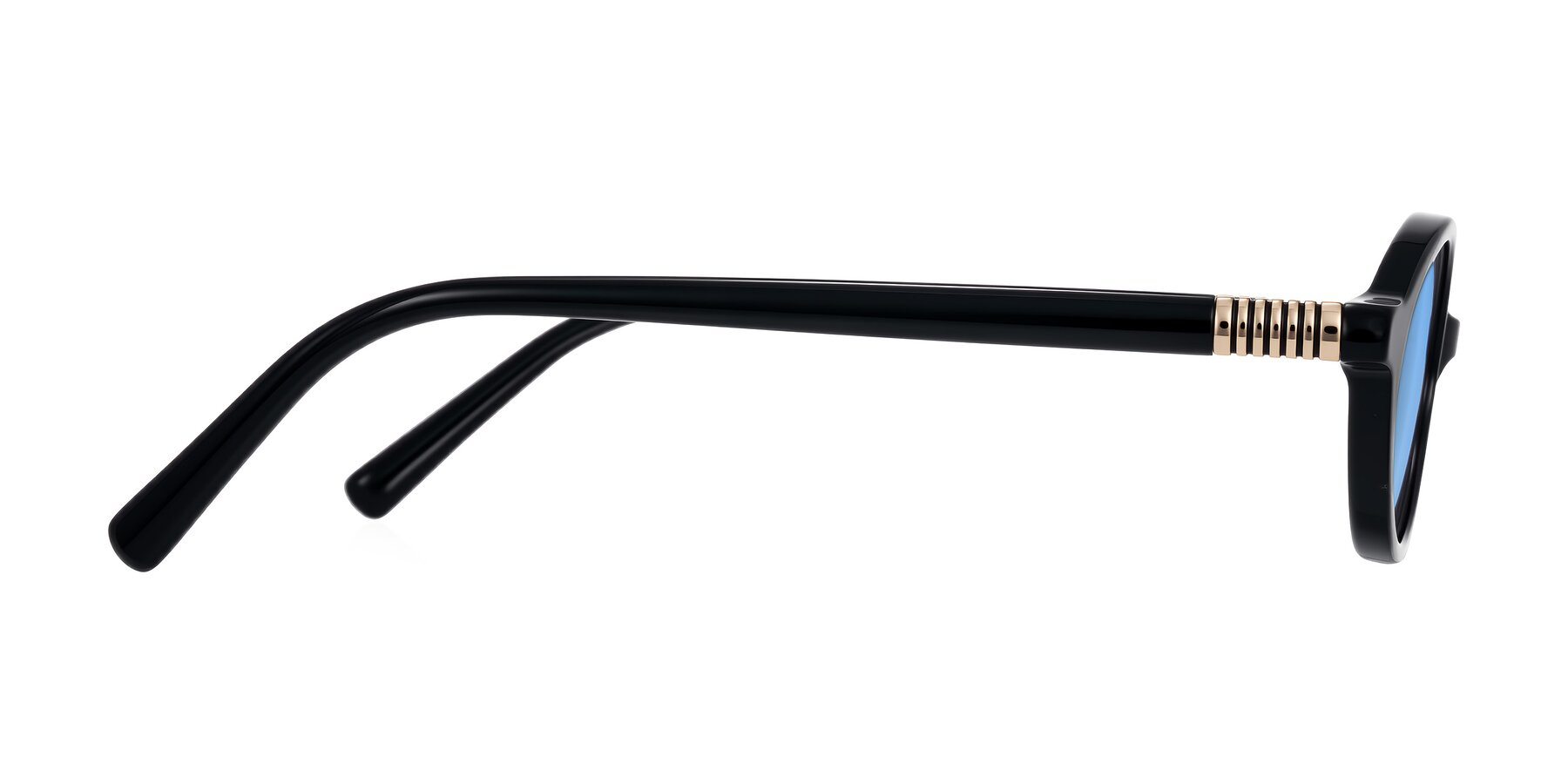 Side of Noelle in Black with Medium Blue Tinted Lenses