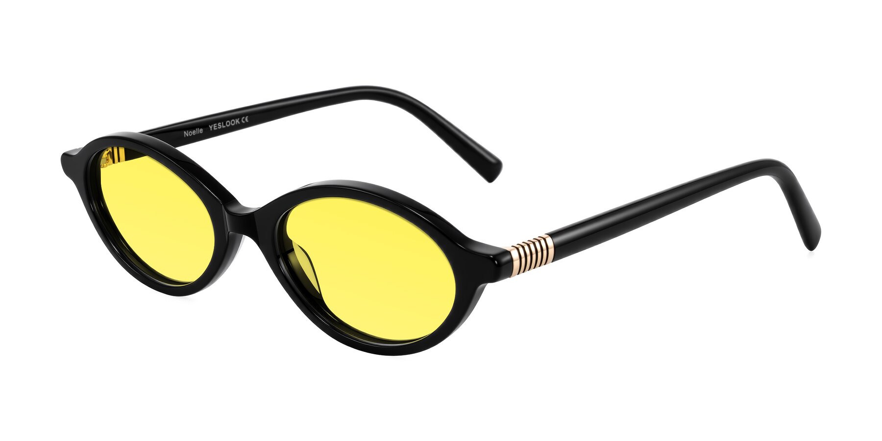Angle of Noelle in Black with Medium Yellow Tinted Lenses