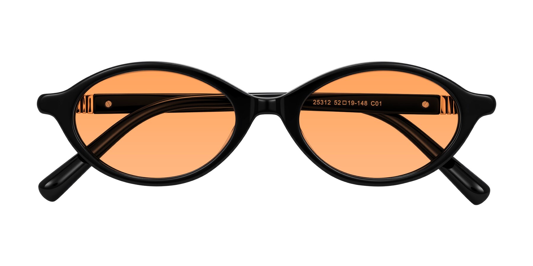 Folded Front of Noelle in Black with Medium Orange Tinted Lenses