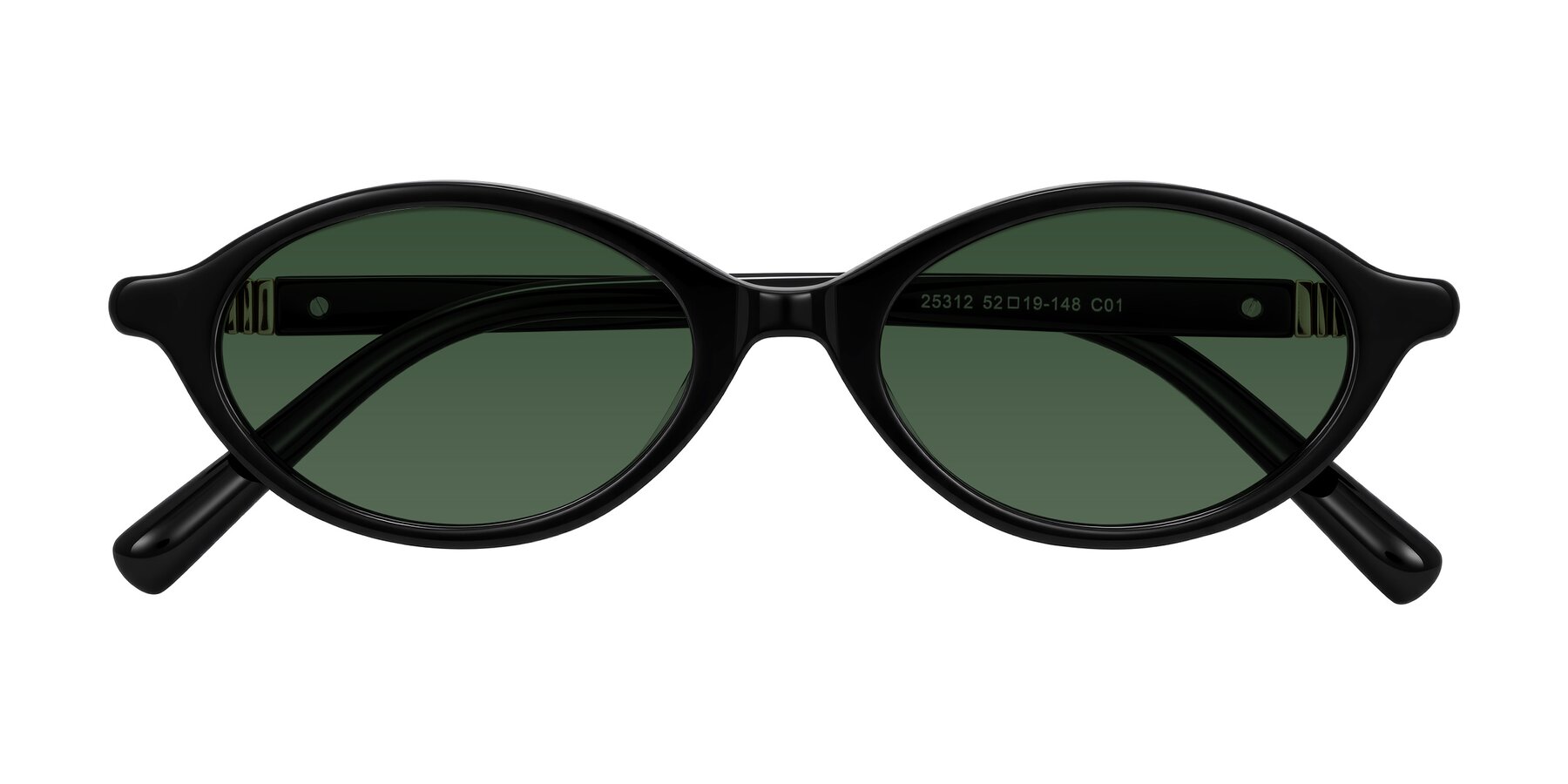 Folded Front of Noelle in Black with Green Tinted Lenses