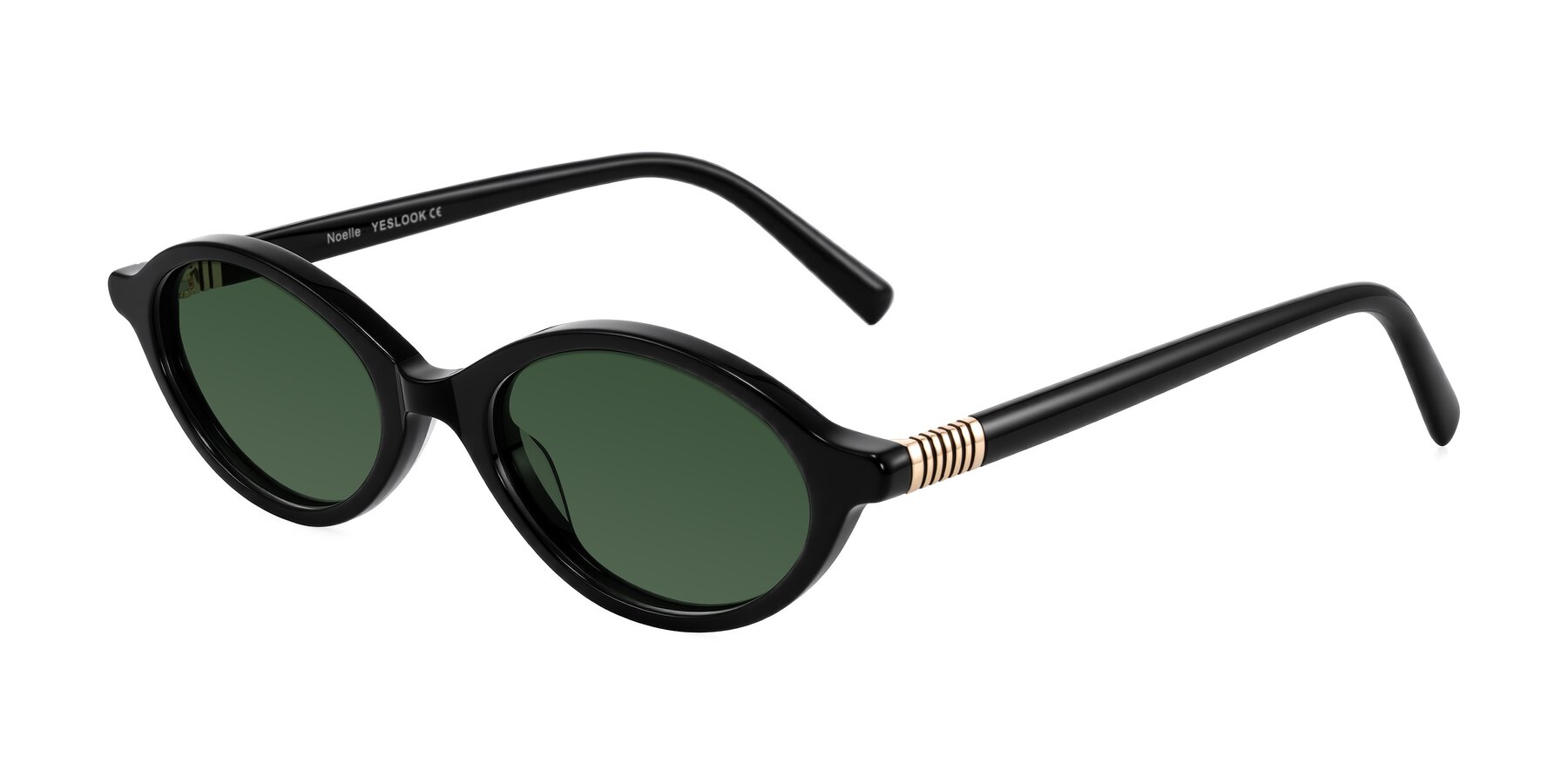 Angle of Noelle in Black with Green Tinted Lenses