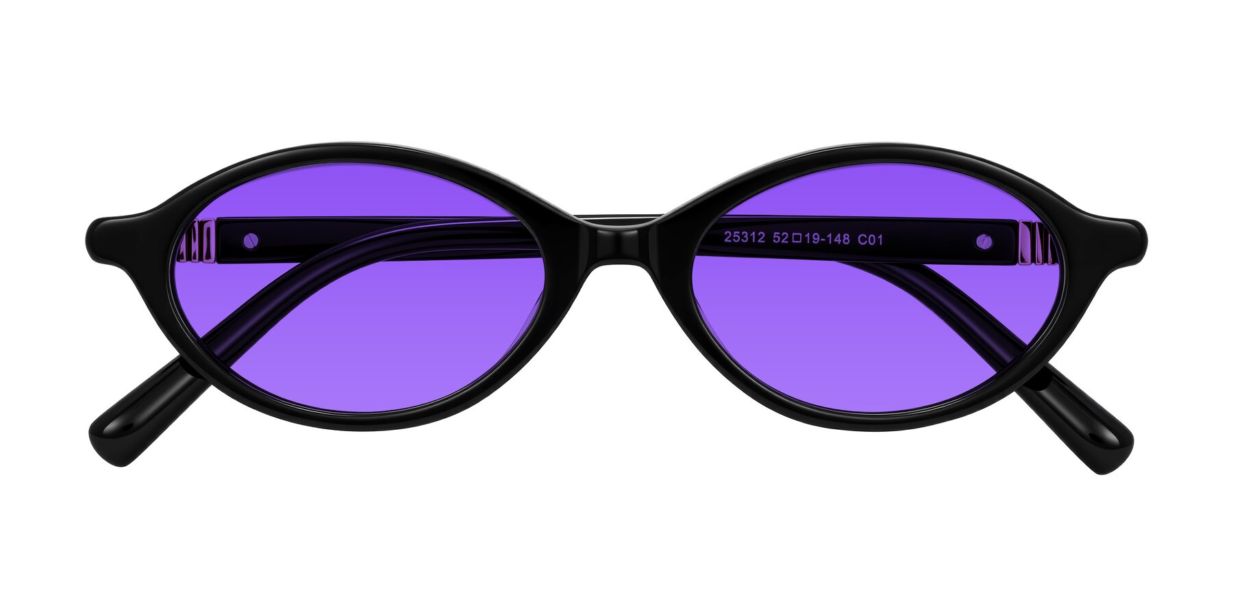 Folded Front of Noelle in Black with Purple Tinted Lenses