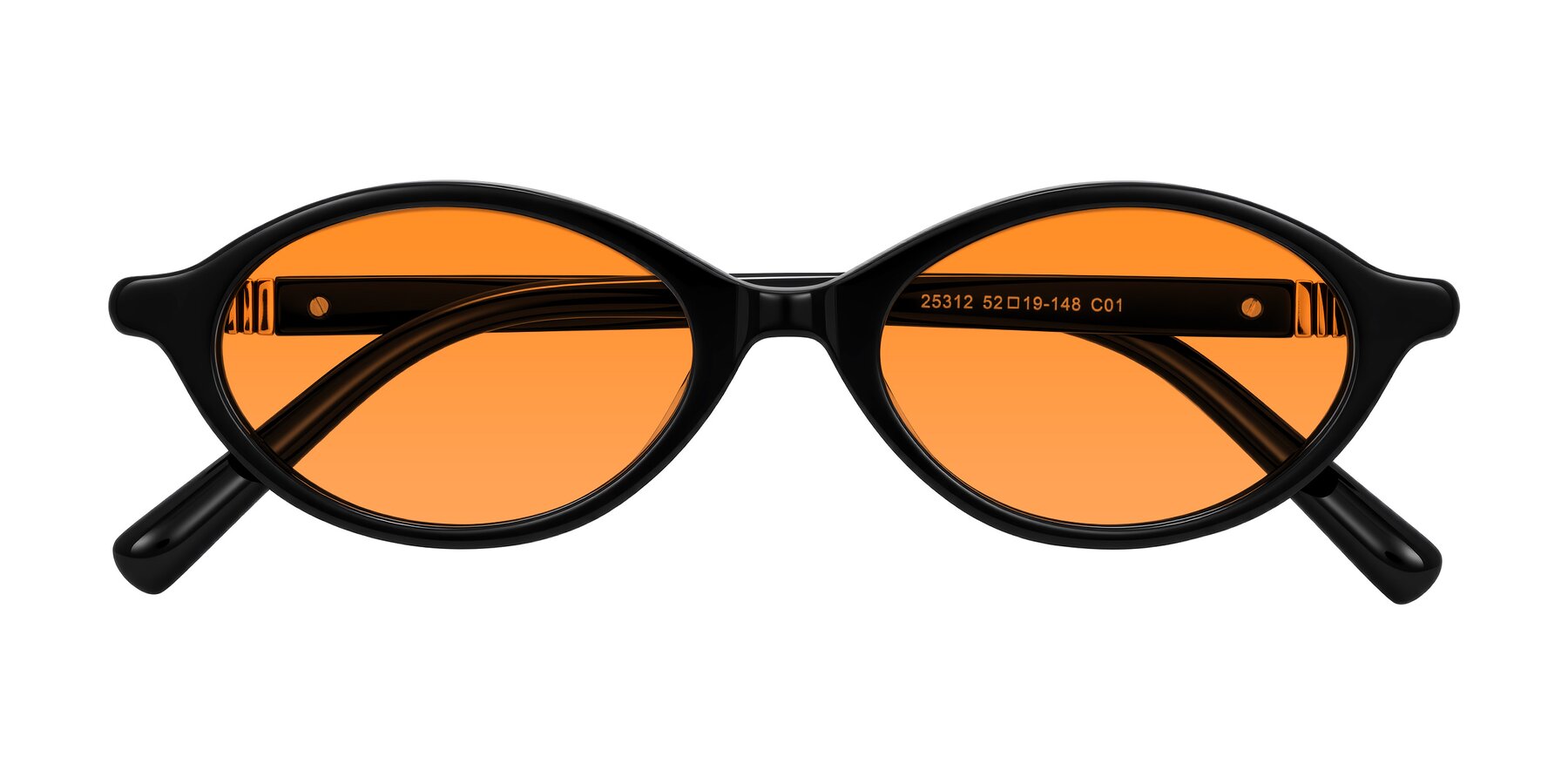 Folded Front of Noelle in Black with Orange Tinted Lenses