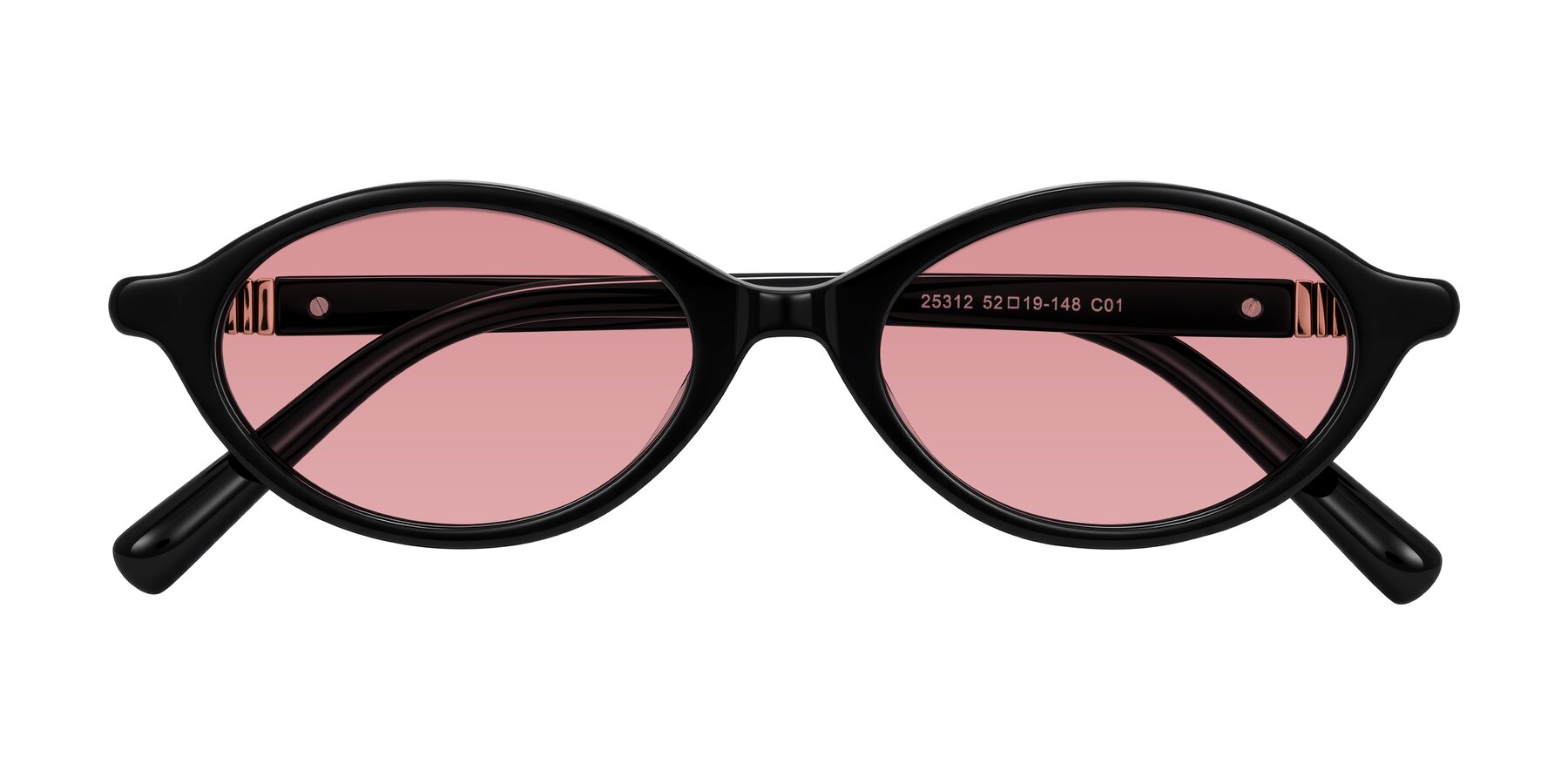 Folded Front of Noelle in Black with Medium Garnet Tinted Lenses