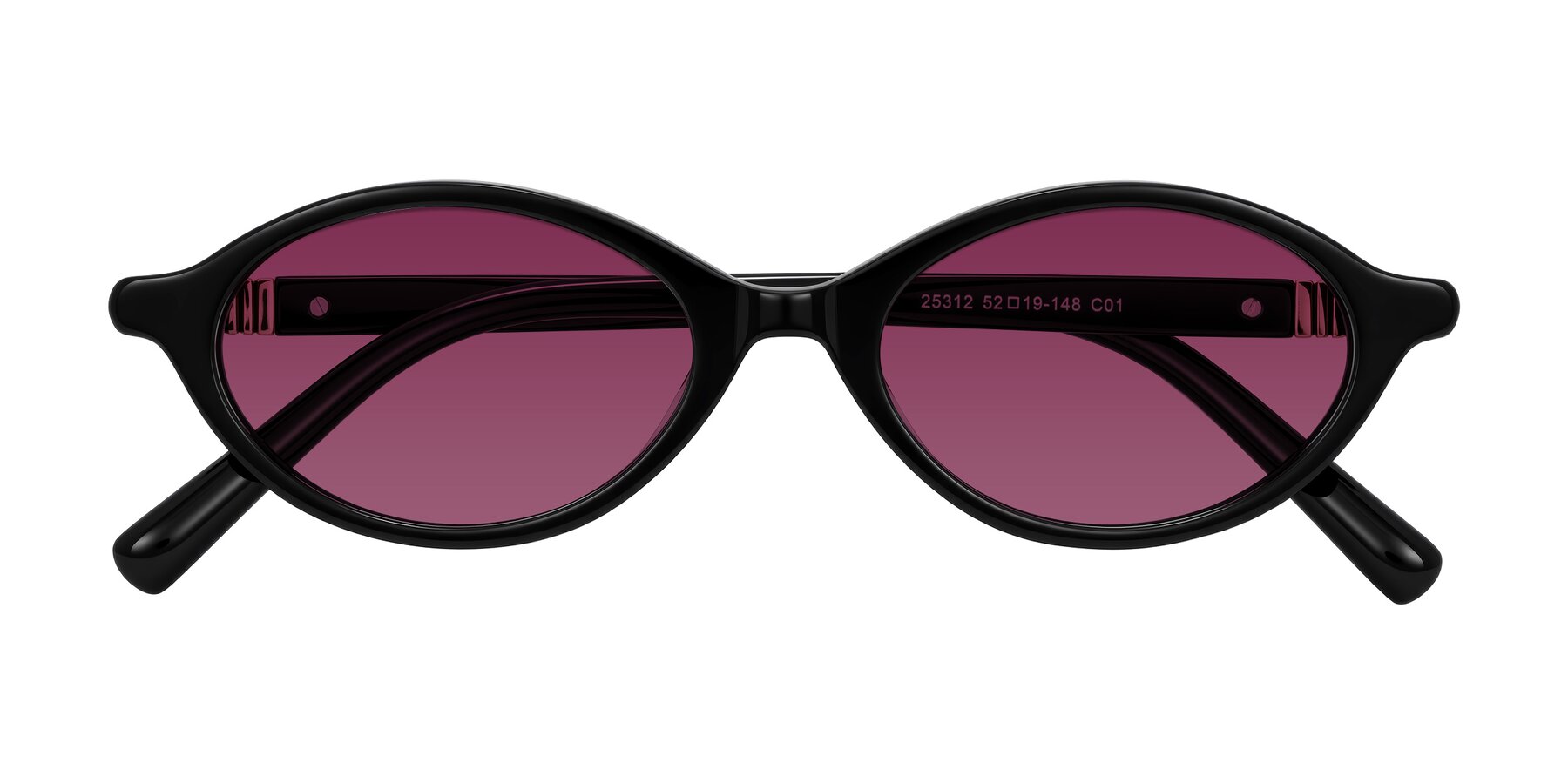 Folded Front of Noelle in Black with Wine Tinted Lenses