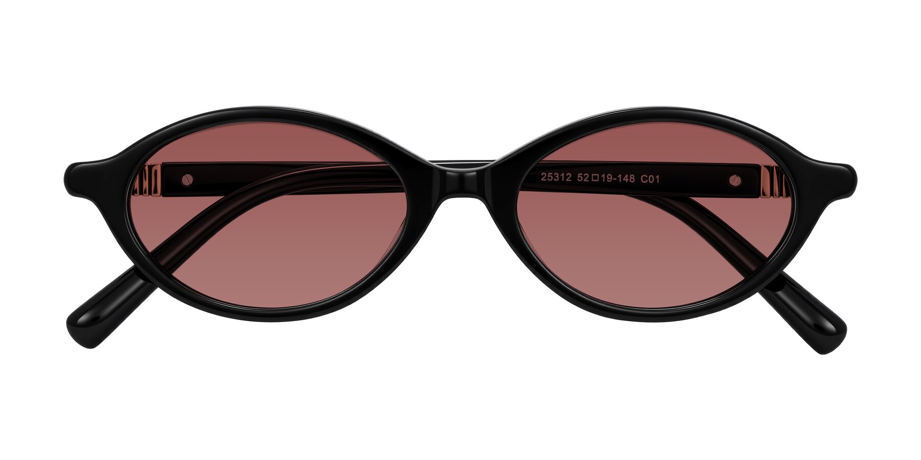 Folded Front of Noelle in Black with Garnet Tinted Lenses