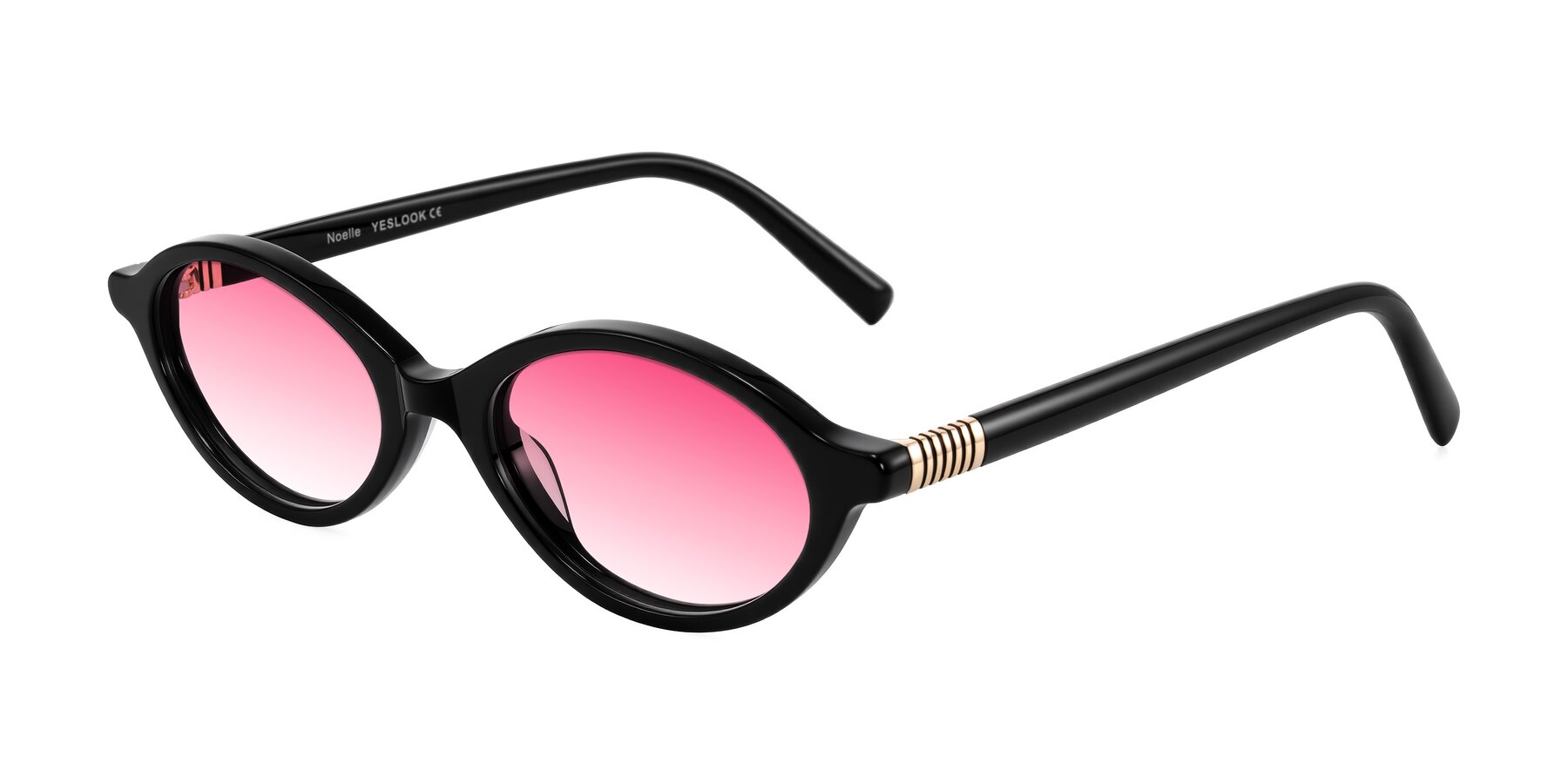Angle of Noelle in Black with Pink Gradient Lenses